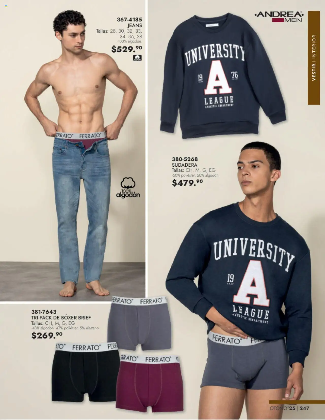Nuevas ofertas de Andrea válidas en toda la República Mexicana desde el 24.08.2025. ¡Encuentra las mejores ofertas en Andrea - Catálogo Vestir Caballero! | Página: 85 | Productos: Algodón, Sudadera
