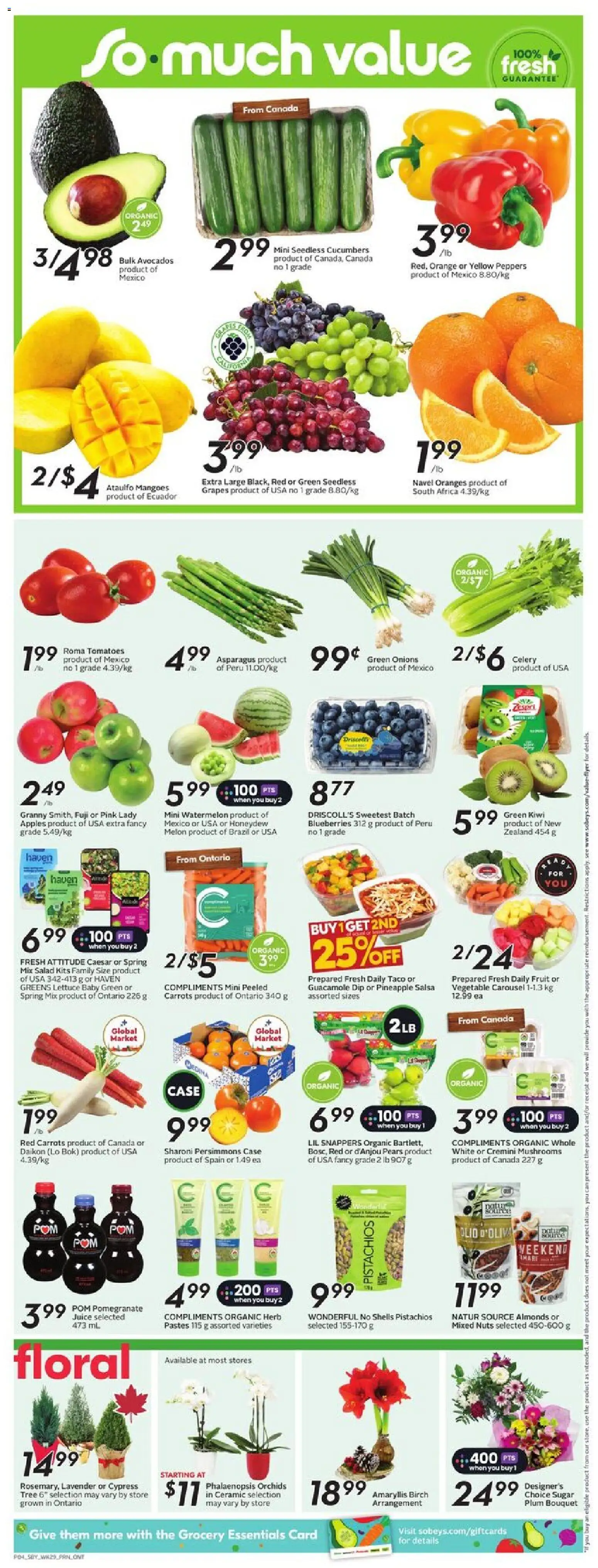 Sobeys flyer valid from 13.11.2025 | Page: 7 | Products: Pineapple, Salad, Oranges, Tomatoes