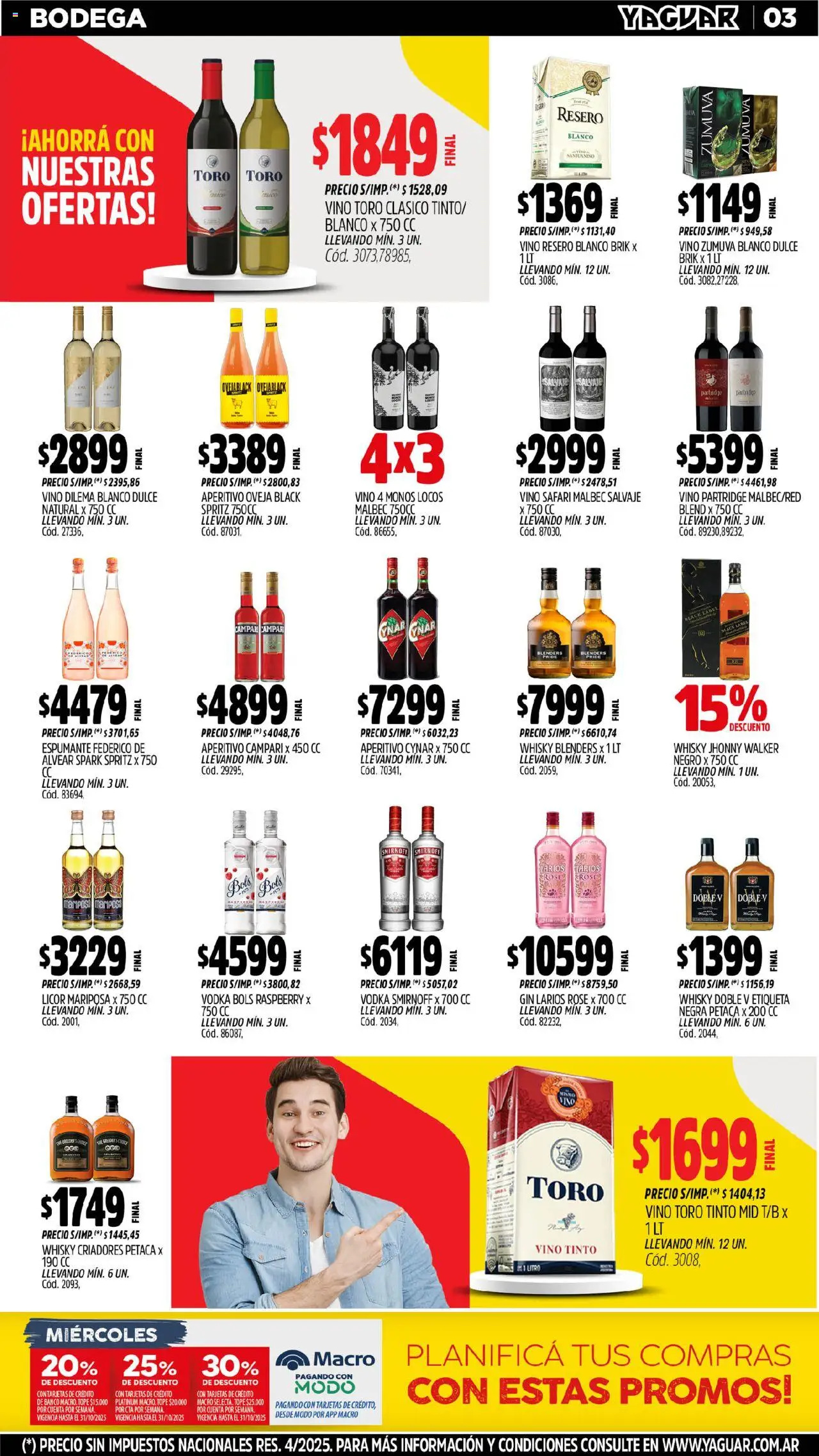 Yaguar - Santa Fe │ válido desde el 13.10.2025 | Página: 3 | Productos: Vodka, Banco, Gin, Vino
