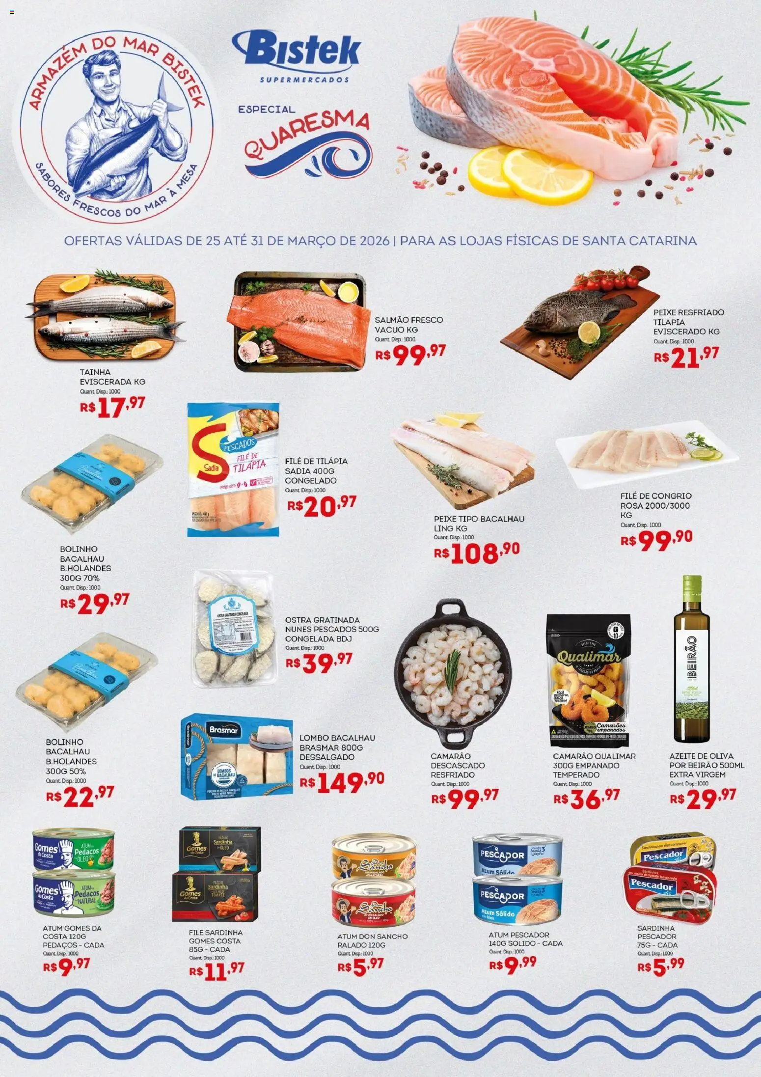 Bistek Supermercados Folheto - válido de 25.03.2026 | Página: 1 | Produtos: Bacalhau, Lombo, Peixe, Filé de tilápia