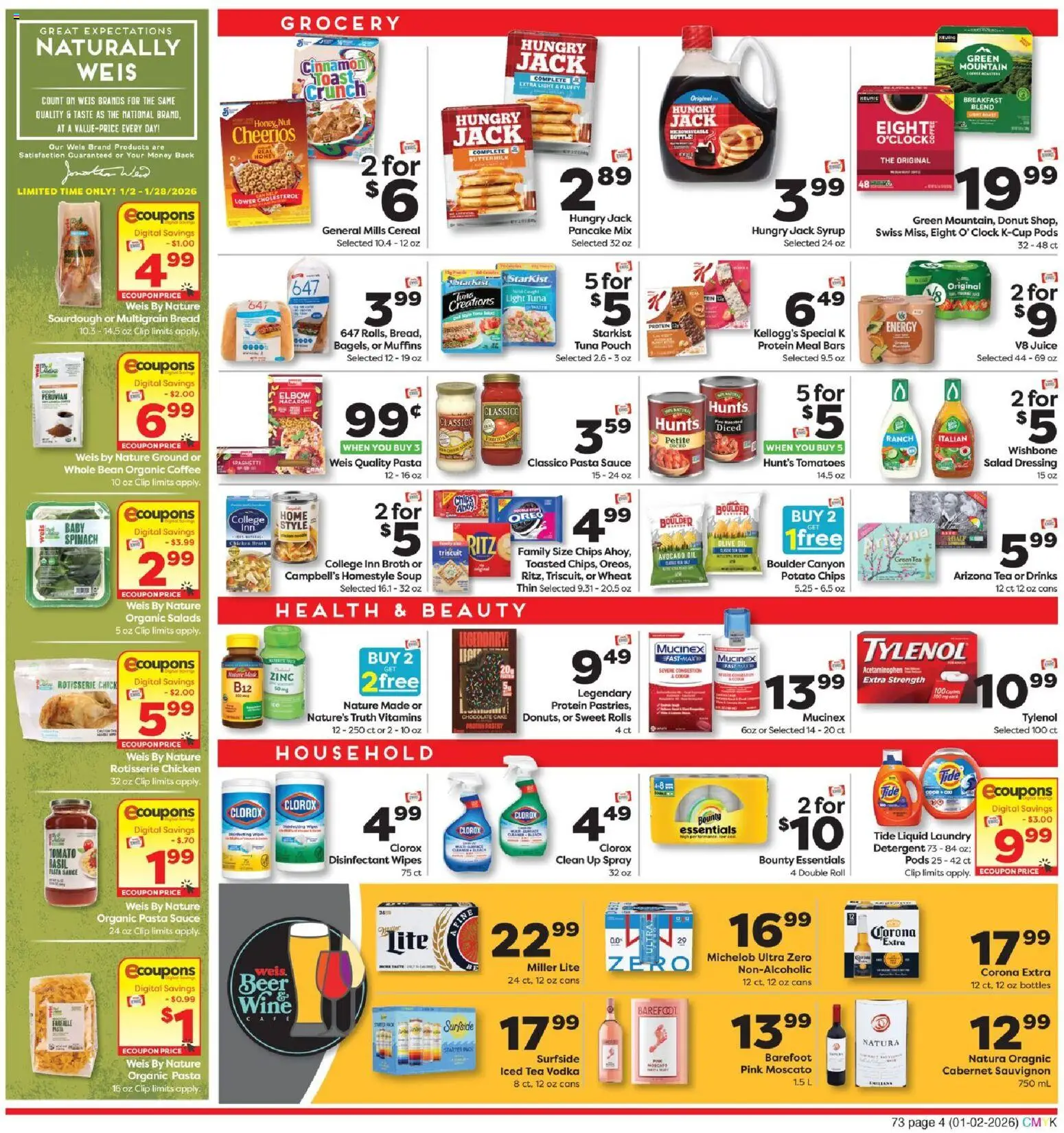 Weis Weekly Circular - VA - valid from 02.01.2026 | Page: 4 | Products: Green Tea, Spinach, Juice, Sauce