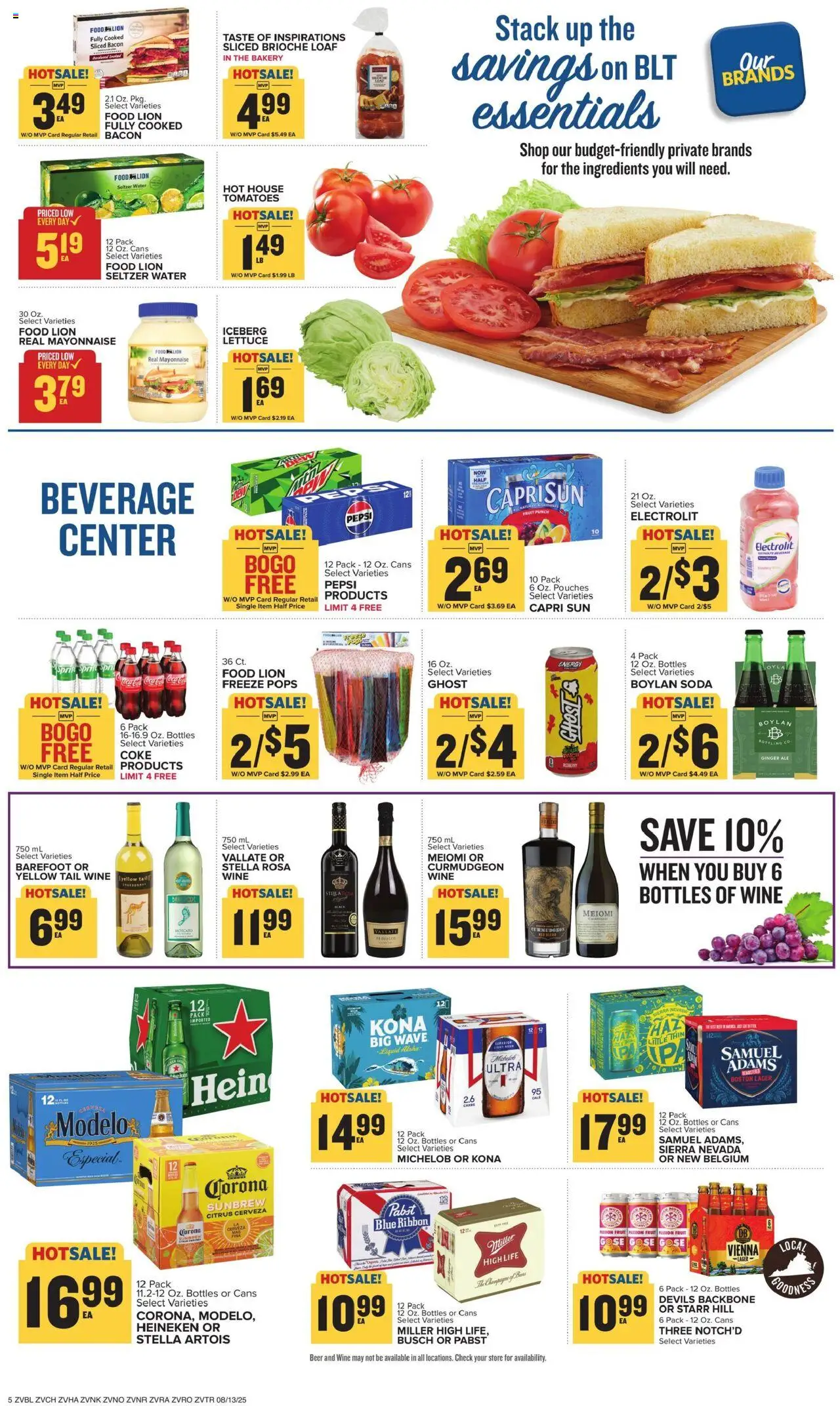 Food Lion Weekly Ad - valid from 13.08.2025 | Page: 9 | Products: Bakery, Lettuce, Wine, Water