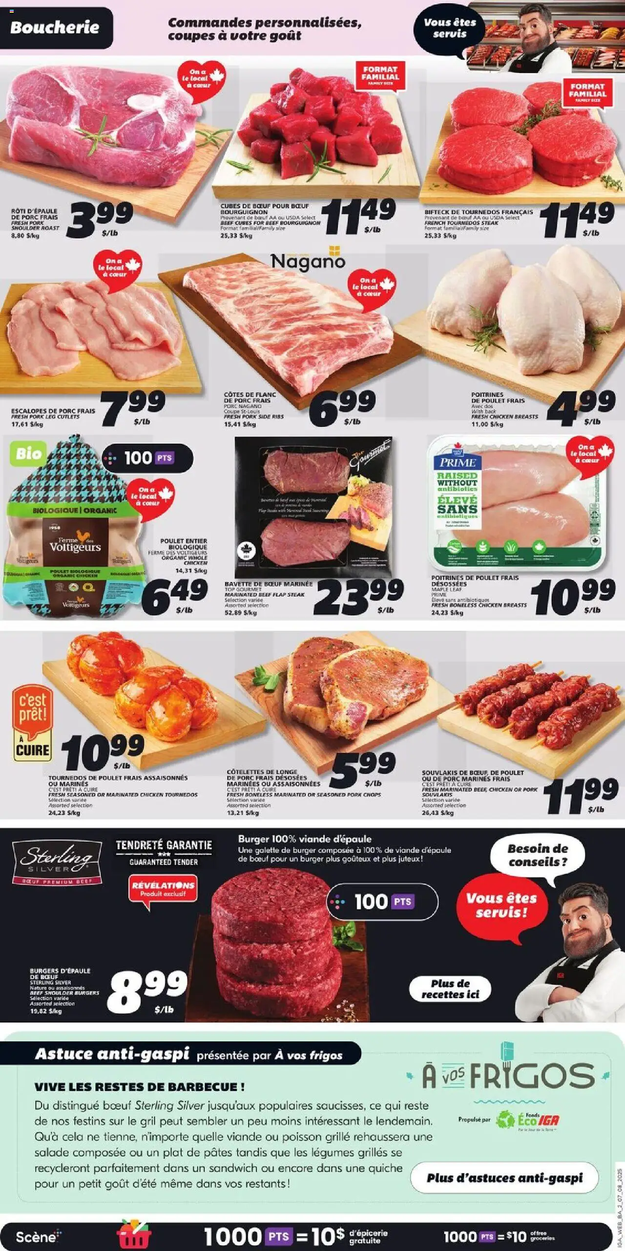 IGA flyer valid from 07.08.2025 | Page: 4 | Products: Beef, Chicken breasts, Chicken, Pork