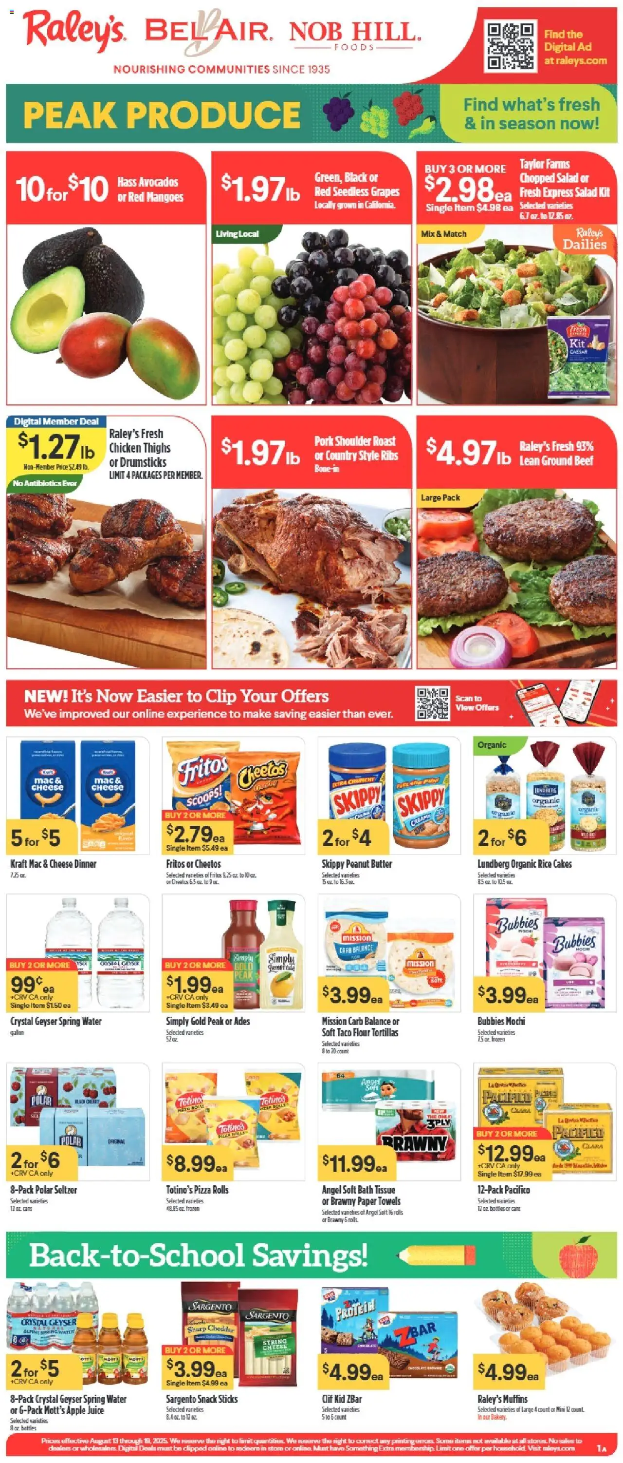 Raley's Weekly Ad - valid from 13.08.2025 | Page: 1 | Products: Juice, Beef, Salad, Grapes