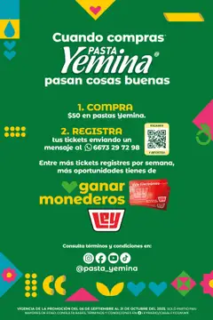 Vista previa de Casa Ley - Folleto - Cuando compras Pasta Yemina, pasan cosas buenas, nuevo folleto de la tienda, válido en México a partir del 06.09.2025