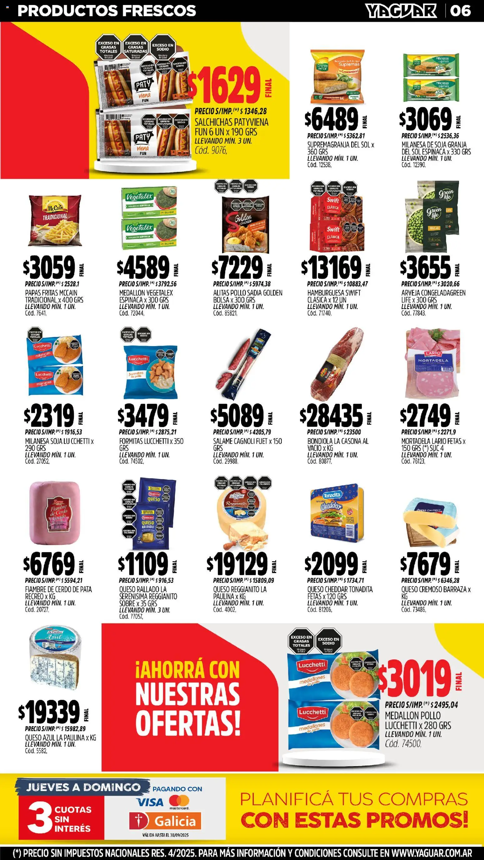 Yaguar - Neuquén │ válido desde el 27.10.2025 | Página: 6 | Productos: Arvejas, Queso, Salame, Espinaca