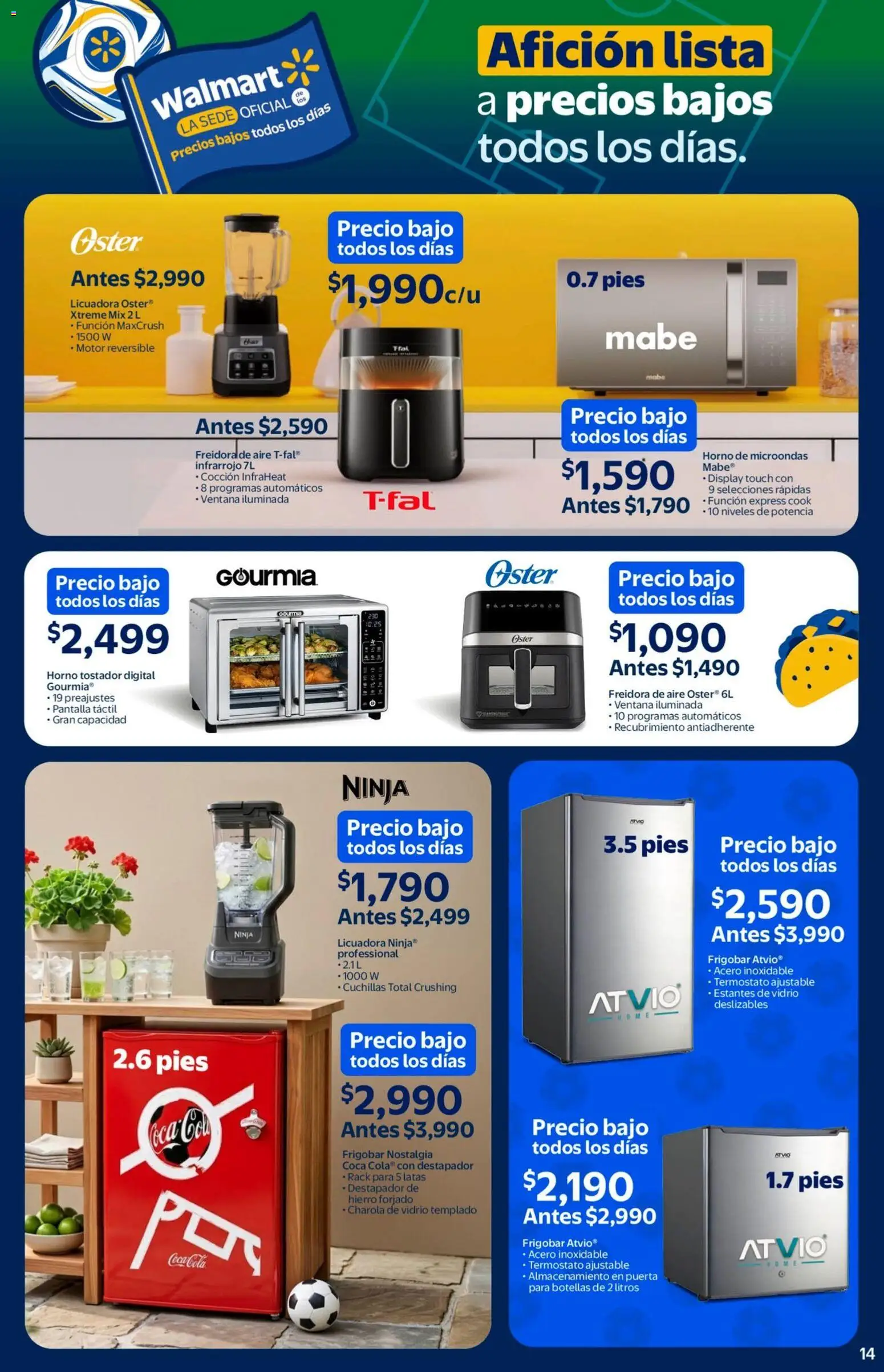 Nuevas ofertas de Walmart válidas en toda la República Mexicana desde el 23.04.2026. ¡Encuentra las mejores ofertas en Walmart folleto! | Página: 14 | Productos: Horno, Destapador, Microondas, Freidora