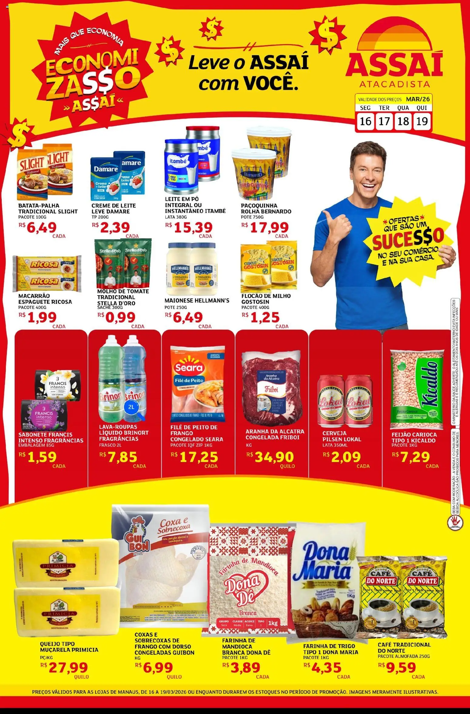 Assaí Atacadista Folheto - válido de 16.03.2026 | Página: 1 | Produtos: Feijão, Pó, Almofada, Leite em pó