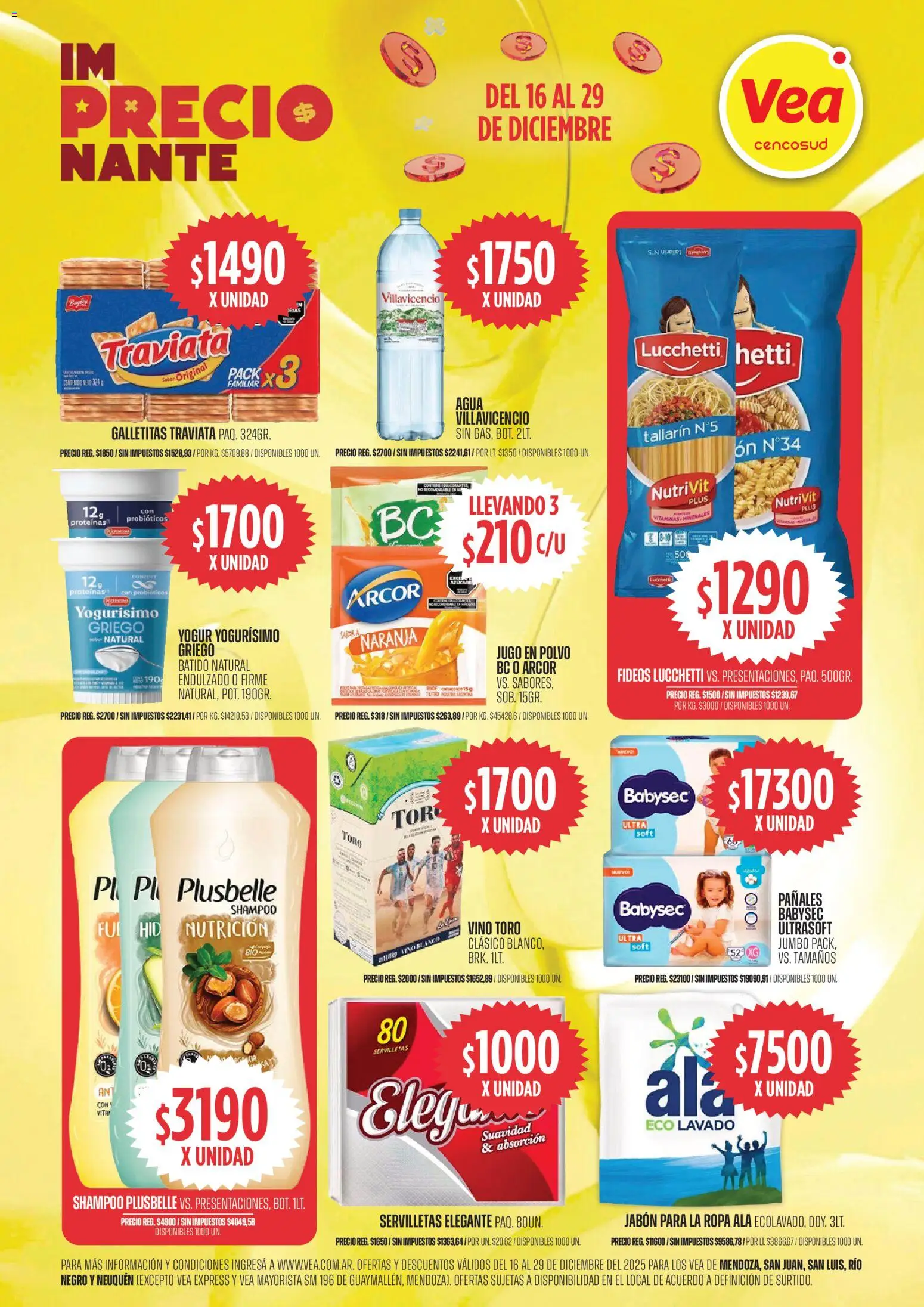Vea - Oferta semanal Cuyo Patagonia │ válido desde el 16.12.2025 | Página: 1 | Productos: Yogur, Vino, Fideos, Pañales