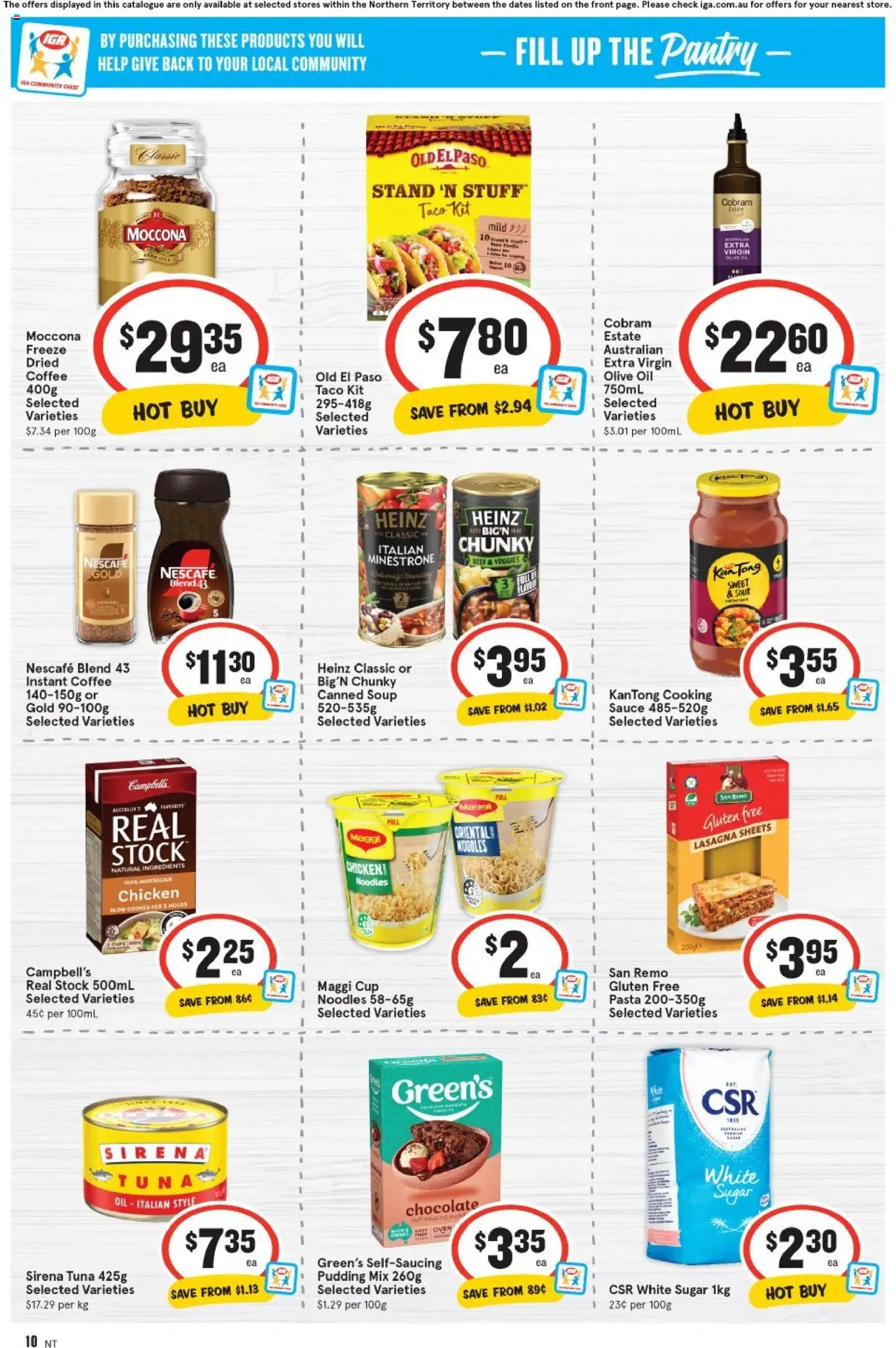 IGA catalogue - valid from 13.08.2025 | Page: 10 | Products: Coffee, Olive oil, Sauce, Tuna