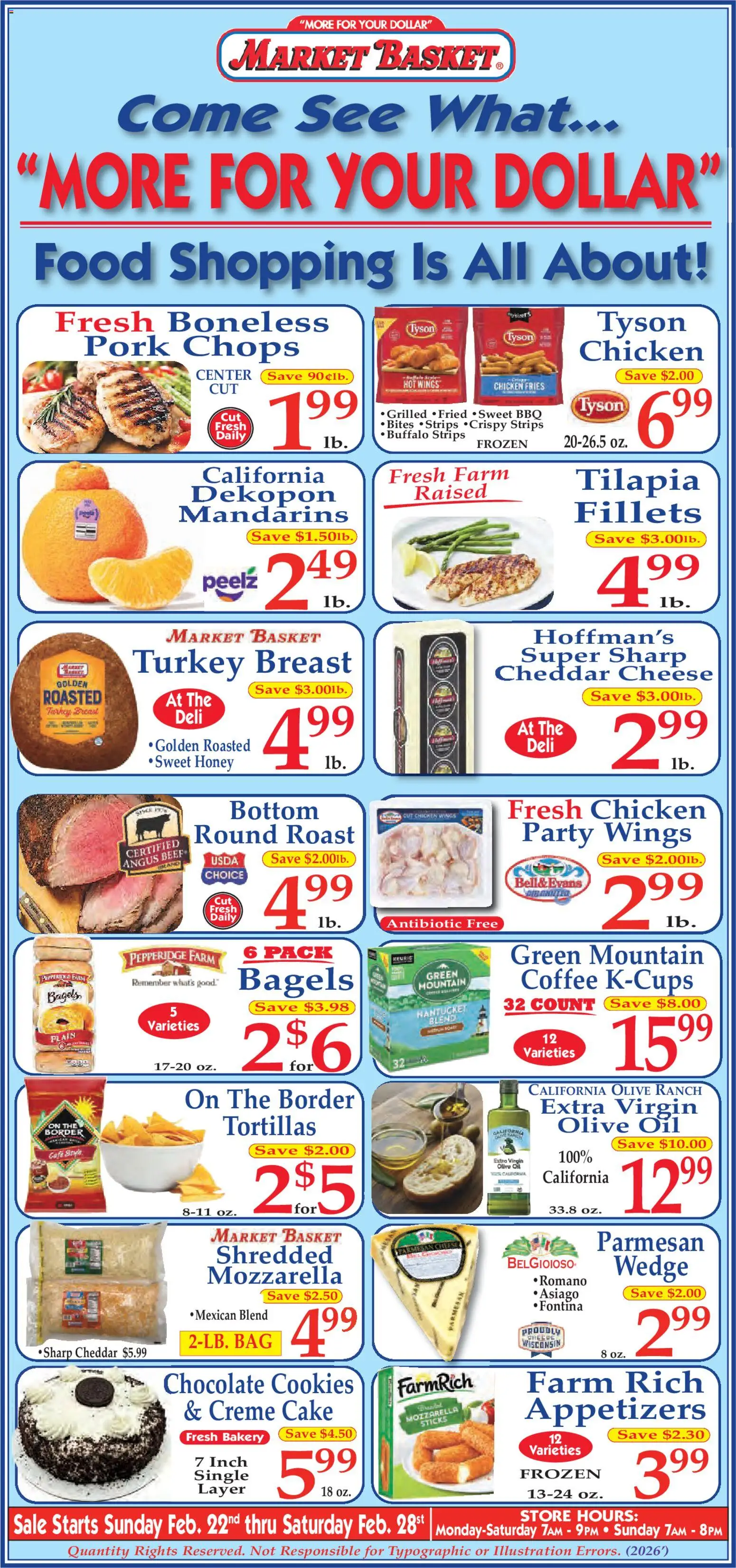 Market Basket Ad - valid from 22.02.2026 | Page: 1 | Products: Basket, Coffee, Chocolate, Bag