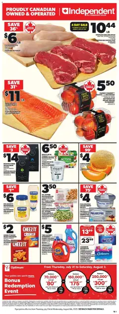 Independent Grocer flyer valid from 31.07.2025 | Page: 3 | Products: Chicken breasts, PC, Fabric softener, Detergent