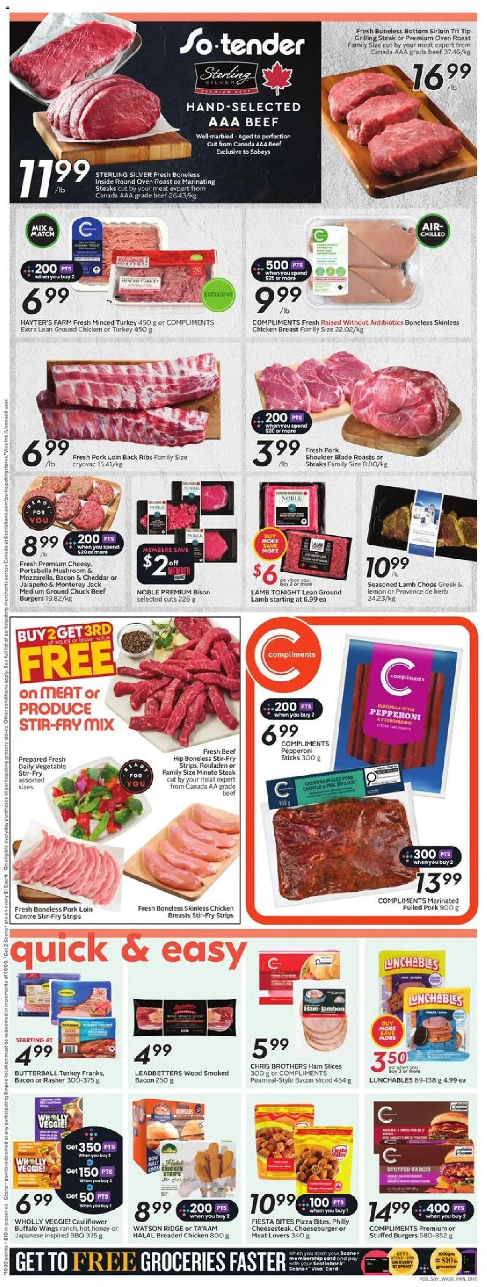 Sobeys flyer valid from 23.10.2025 | Page: 6 | Products: Beef, Turkey, Ridge, Pizza