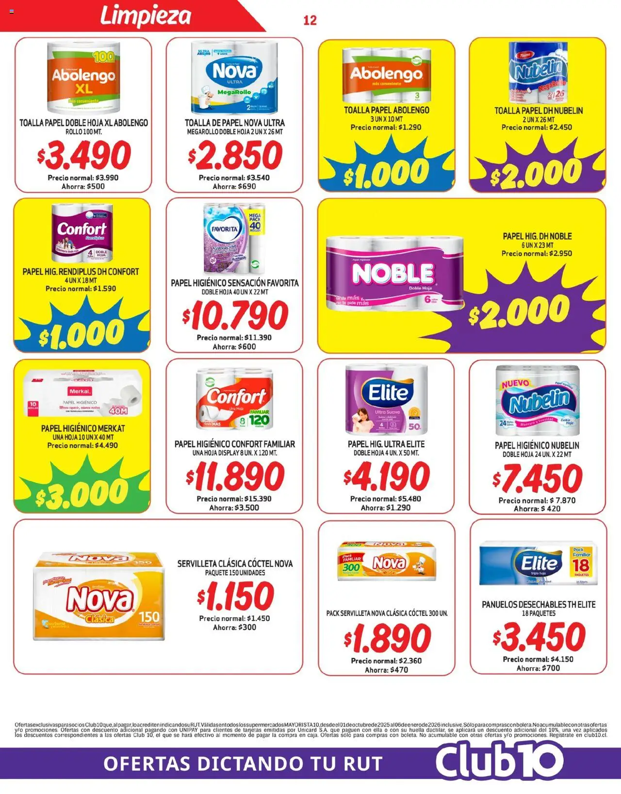 Mayorista 10 Ofertas │ válido desde el 01.10.2025 | Página: 12 | Productos: Toalla, Papel higiénico, Té