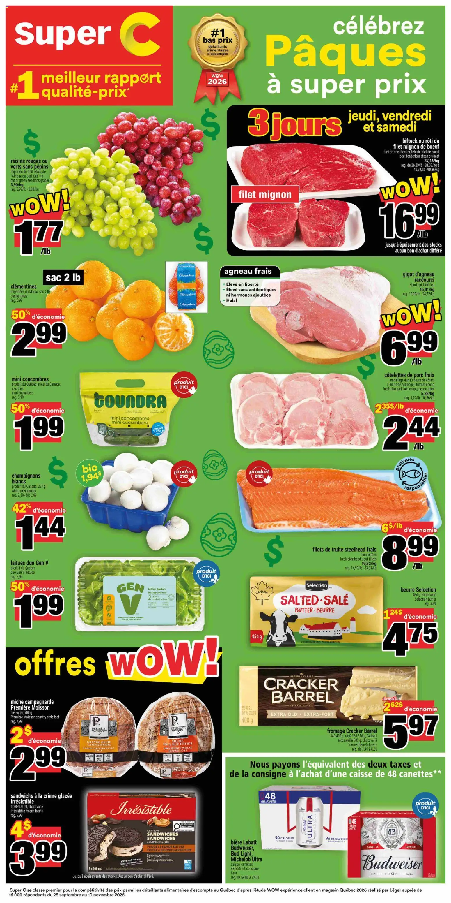 Super C flyer valid from 02.04.2026 | Page: 1 | Products: Beef, Cucumbers, Butter, Beer