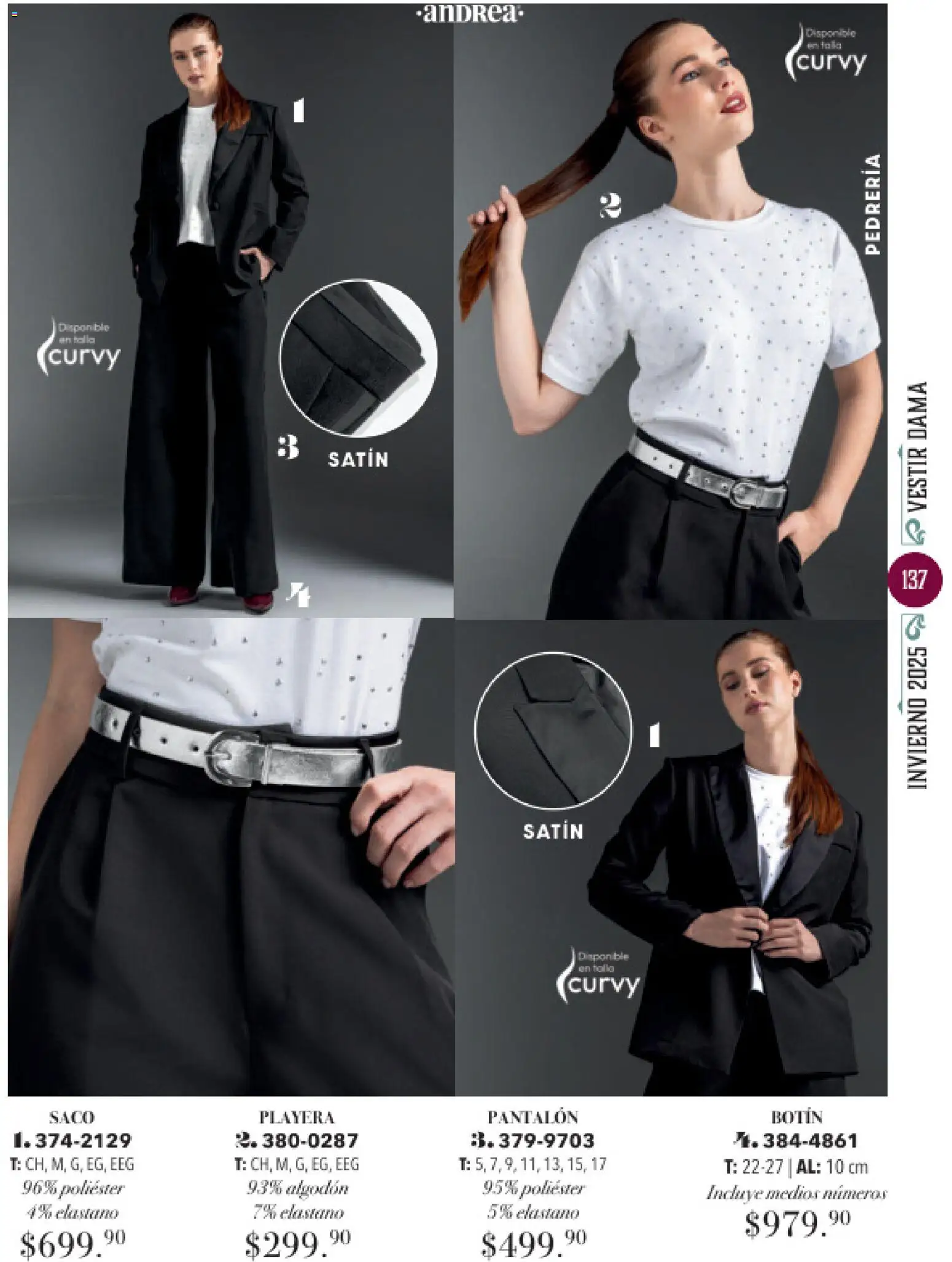 Nuevas ofertas de Andrea válidas en toda la República Mexicana desde el 26.11.2025. ¡Encuentra las mejores ofertas en Andrea catálogo Invierno! | Página: 137 | Productos: Algodón, Playera, Botín