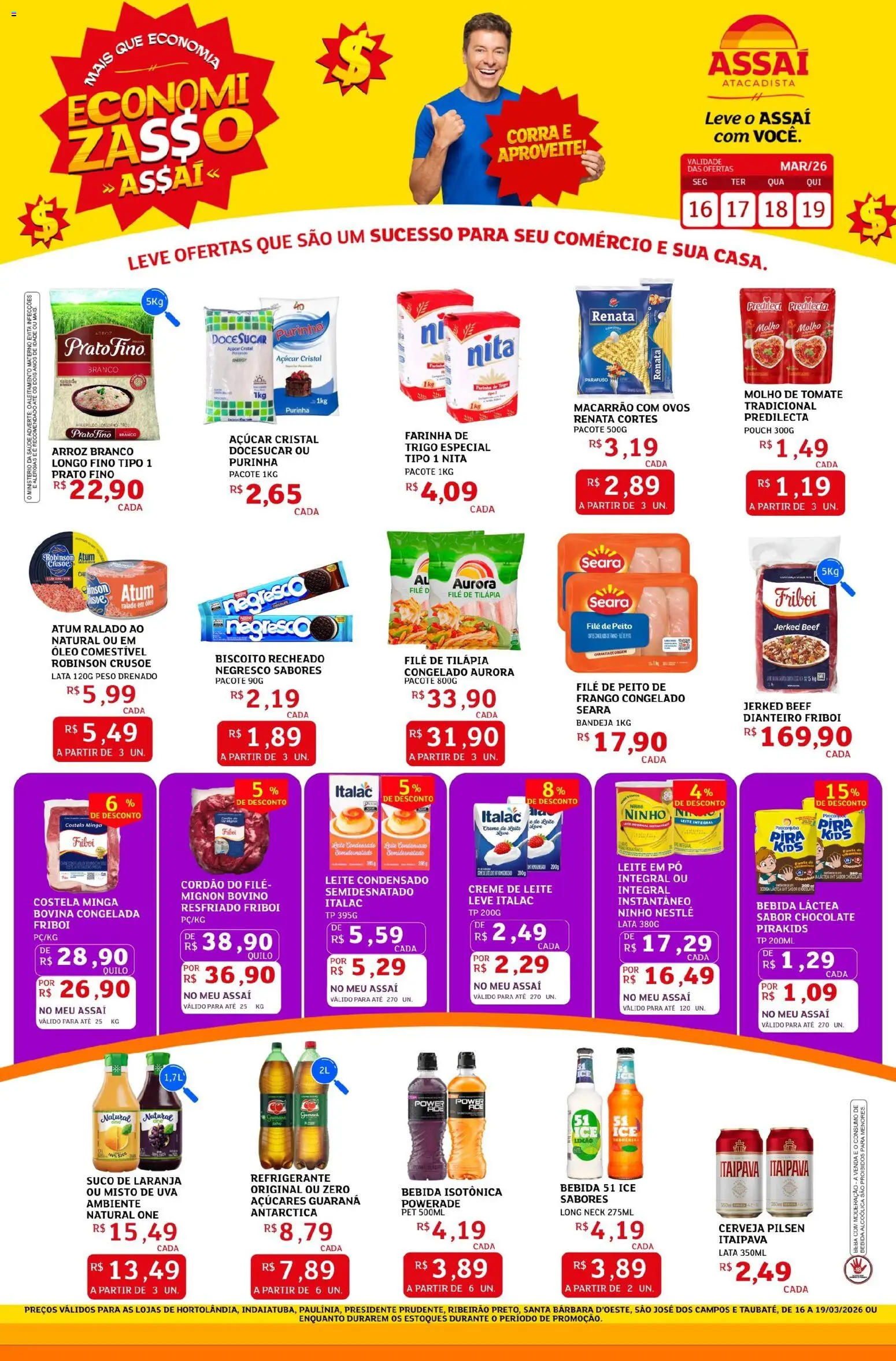 Assaí Atacadista Folheto - válido de 16.03.2026 | Página: 1 | Produtos: Bandeja, Creme de leite, Biscoito recheado, Leite condensado