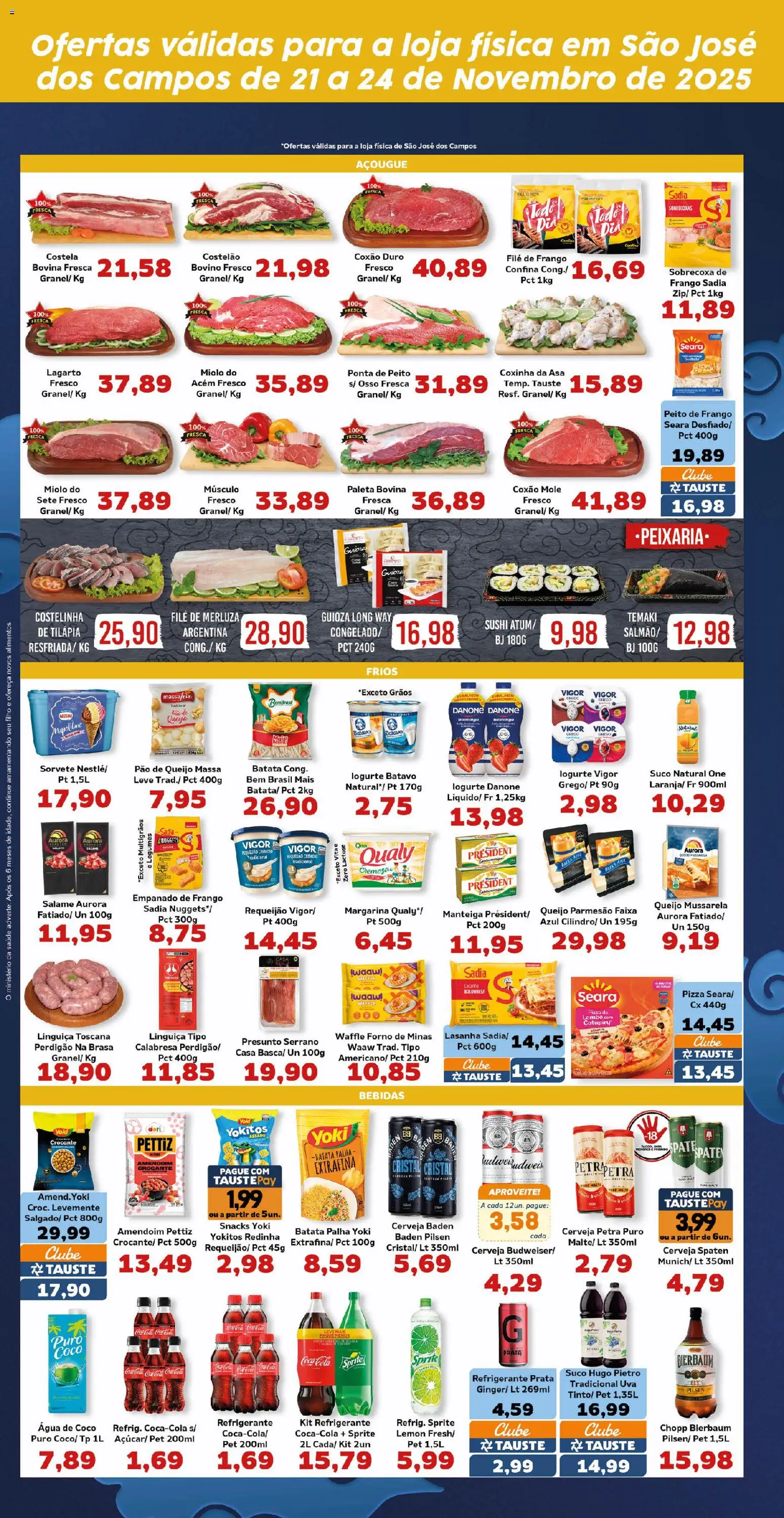Tauste Folheto - válido de 21.11.2025 | Página: 4 | Produtos: Linguiça, Tilápia, Pizza, Catupiry
