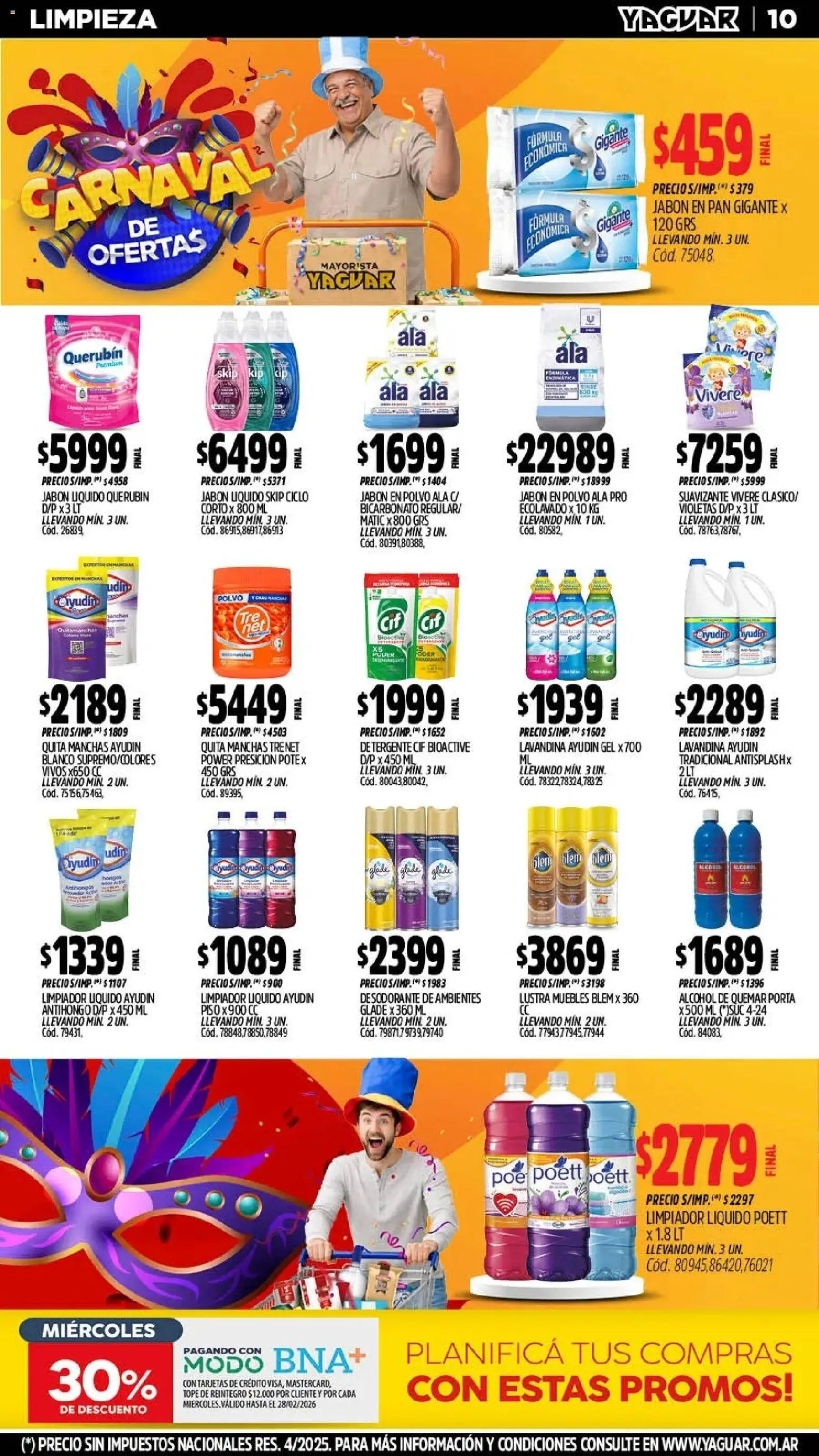 Yaguar - Oferta Semanal Santa Fé │ válido desde el 02.02.2026 | Página: 9 | Productos: Desodorante, Jabón en polvo, Detergente, Pan