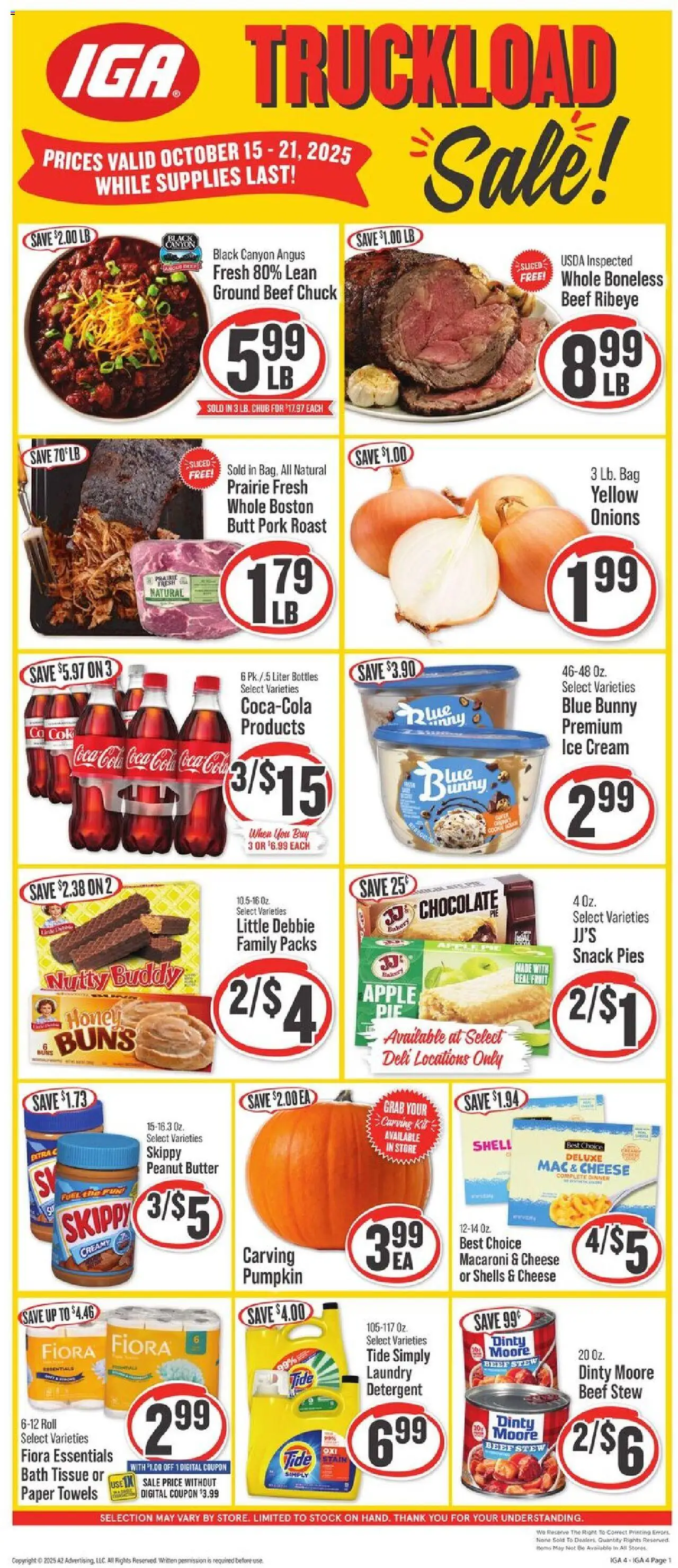 IGA Weekly Ad - valid from 15.10.2025 | Page: 1 | Products: Cheese, Beef, Ice cream, Pumpkin