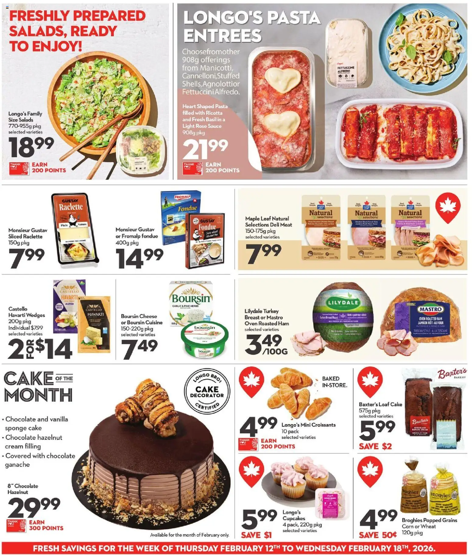 Longo's flyer valid from 12.02.2026 | Page: 9 | Products: Turkey, Sponge, Chocolate, Ham