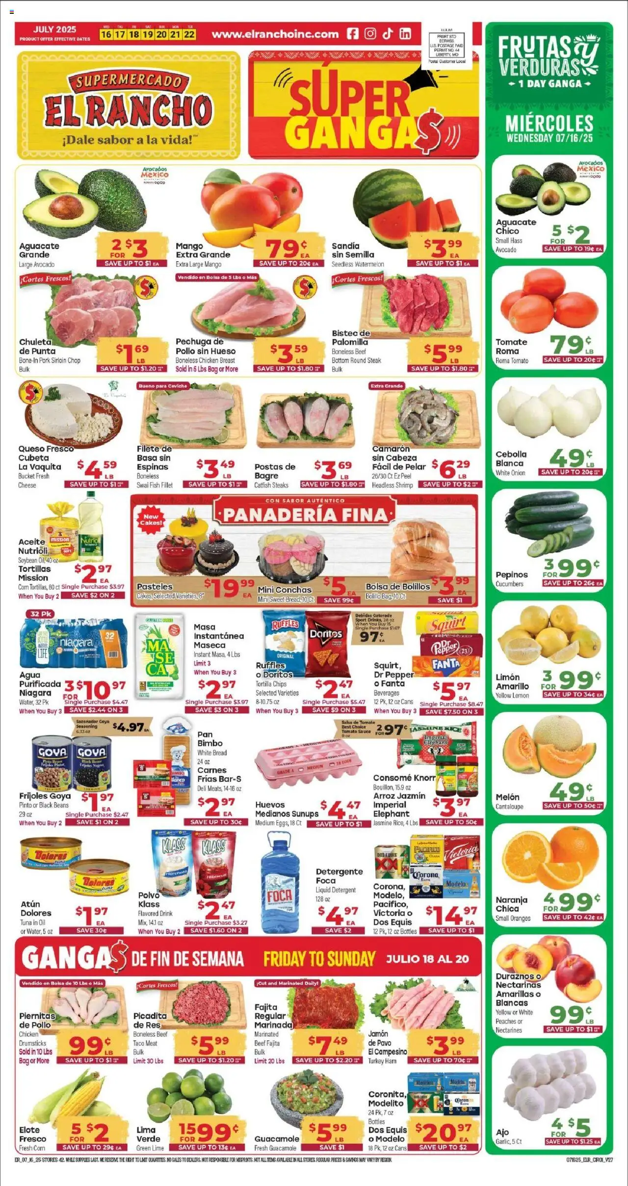 El Rancho Weekly Ad - valid from 16.07.2025 | Page: 1 | Products: Cheese, Oil, Detergent, Sauce