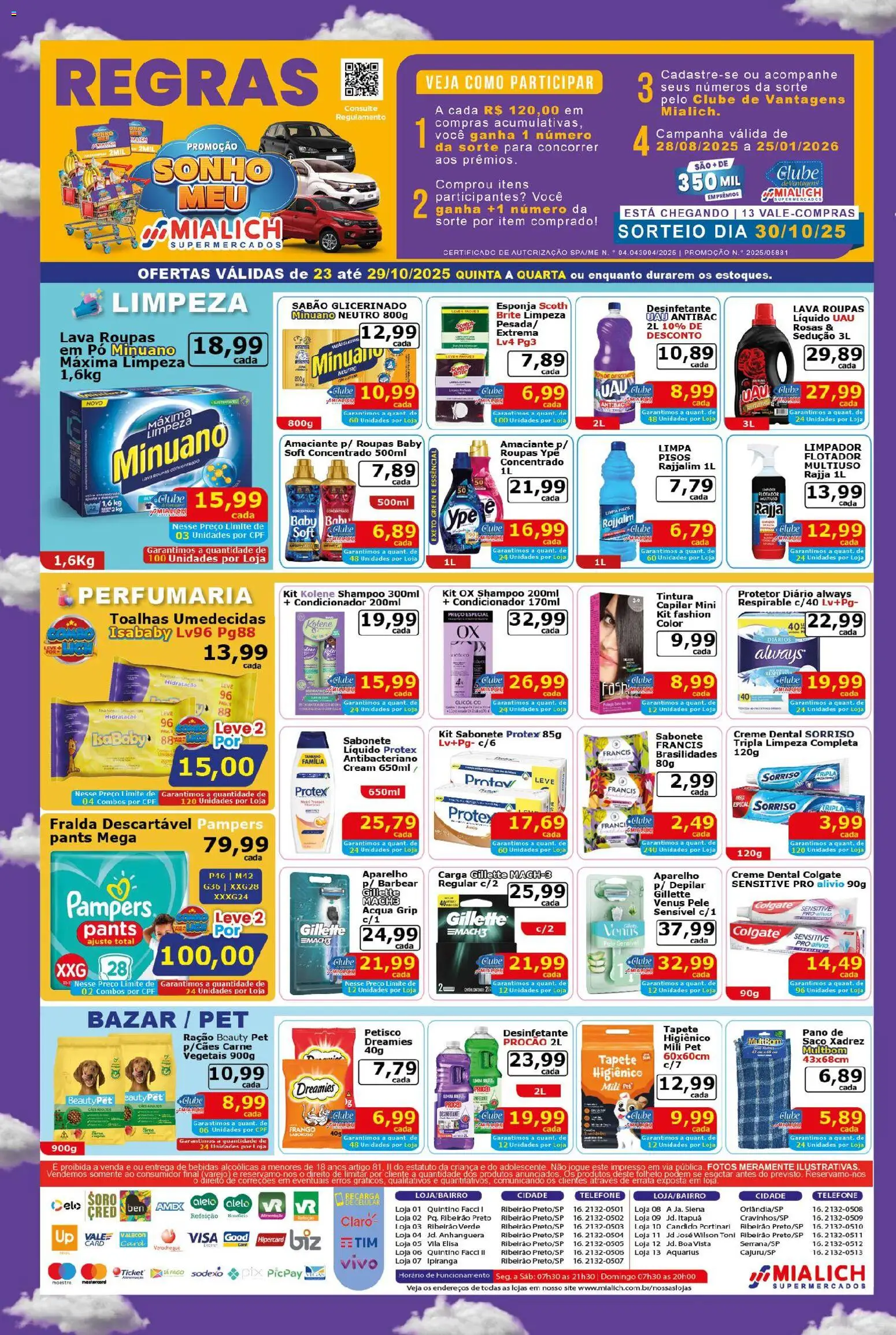 Mialich Supermercados Folheto - válido de 24.10.2025 | Página: 4 | Produtos: Pampers, Celular, Creme dental, Desinfetante