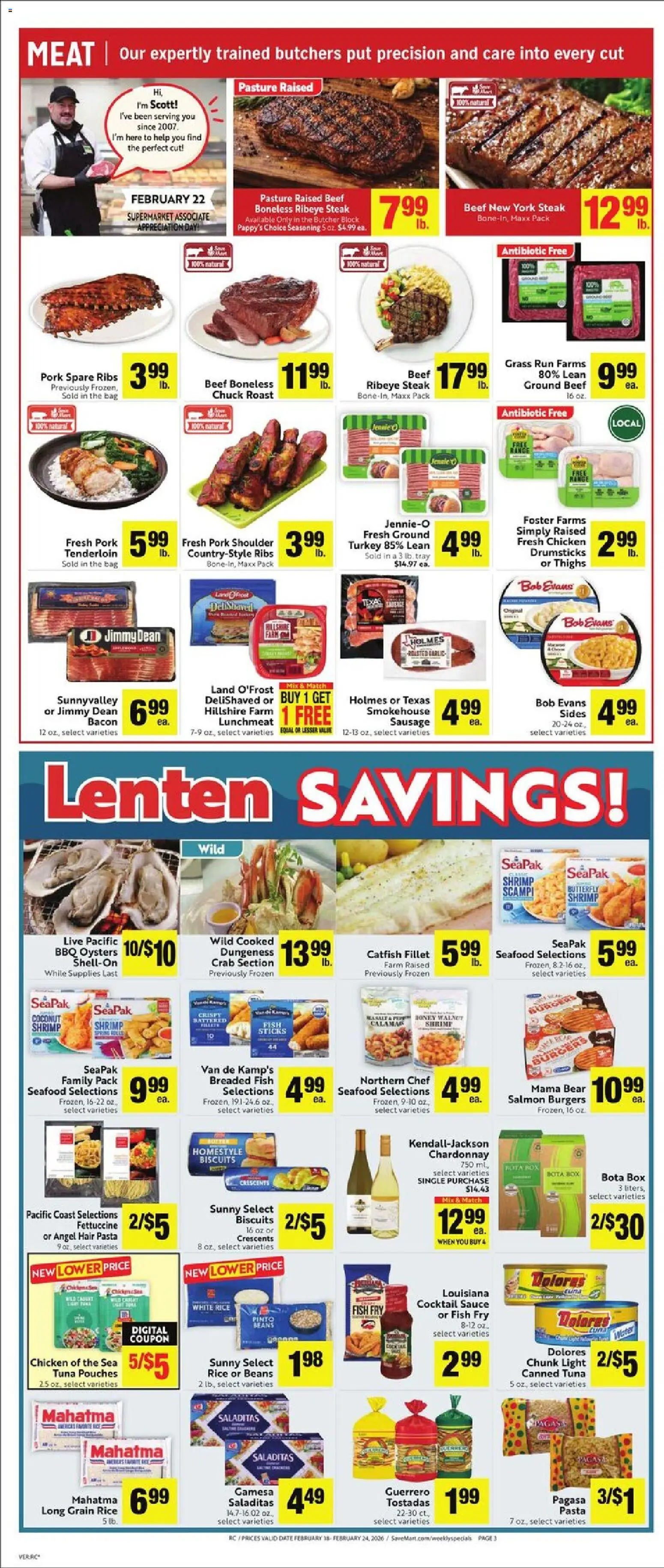 Save Mart Weekly Ad - valid from 18.02.2026 | Page: 3 | Products: Box, Pork, Beef, Sausage