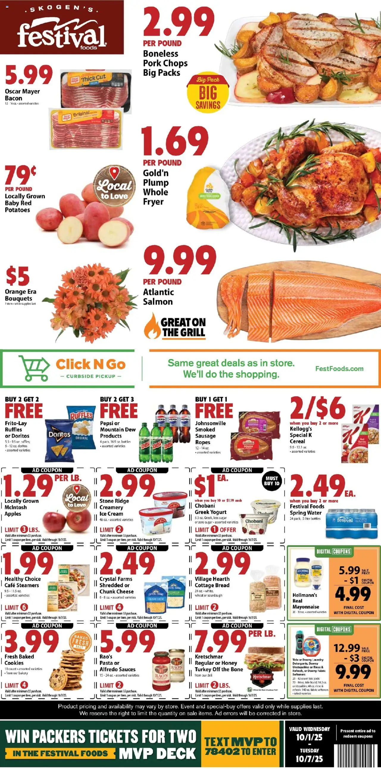 Festival Foods Weekly Ad - valid from 01.10.2025 | Page: 1 | Products: Ridge, Yogurt, Potatoes, Sausage