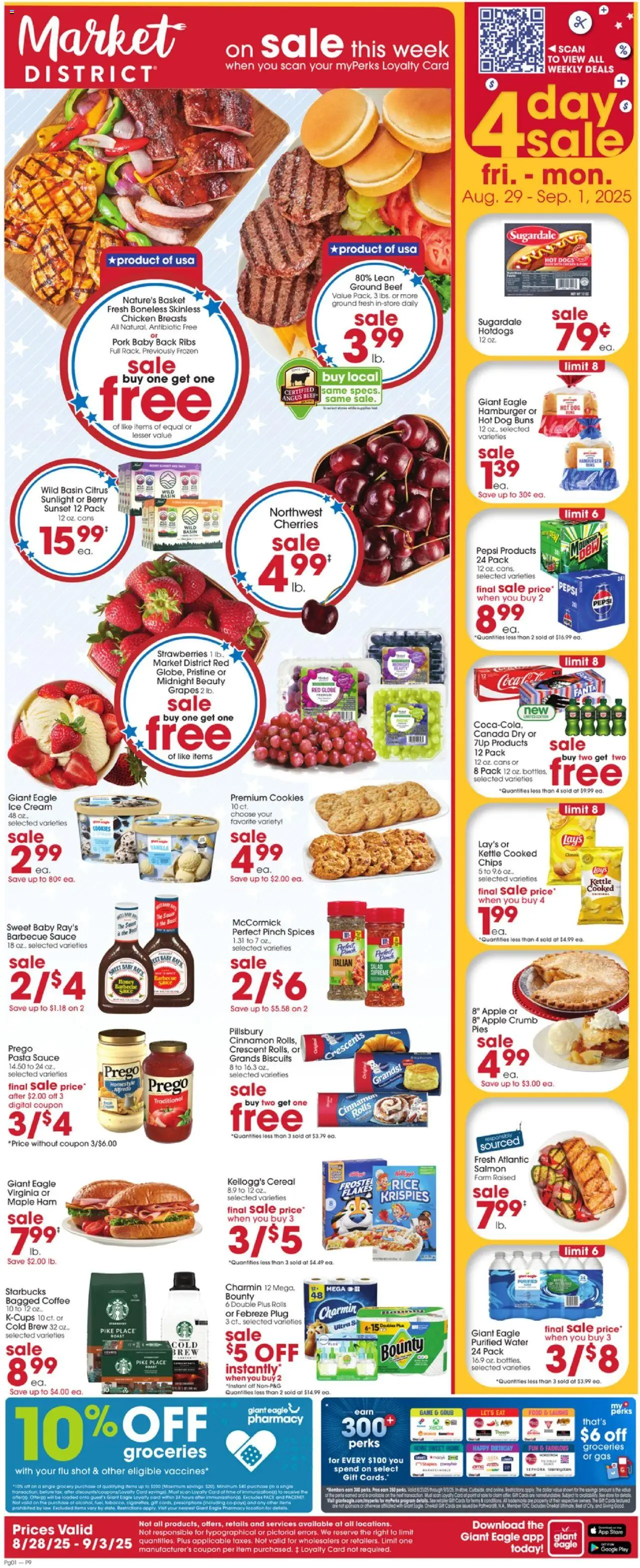 Giant Eagle Weekly Ad - valid from 28.08.2025 | Page: 1 | Products: Cherries, Basket, Ice cream, Kettle