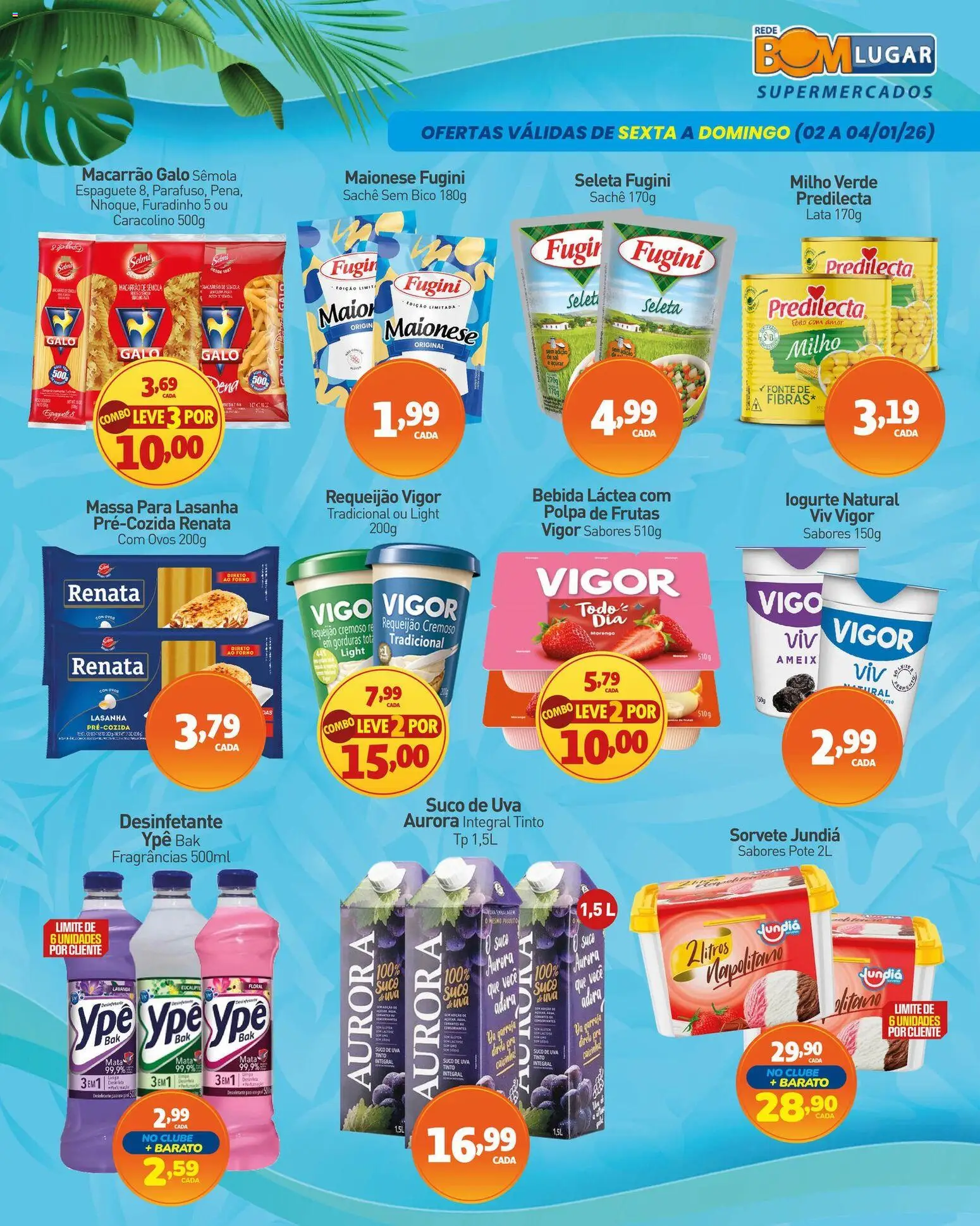 Rede Bom Lugar Folheto - válido de 02.01.2026 | Página: 2 | Produtos: Milho verde, Suco, Macarrão, Requeijão