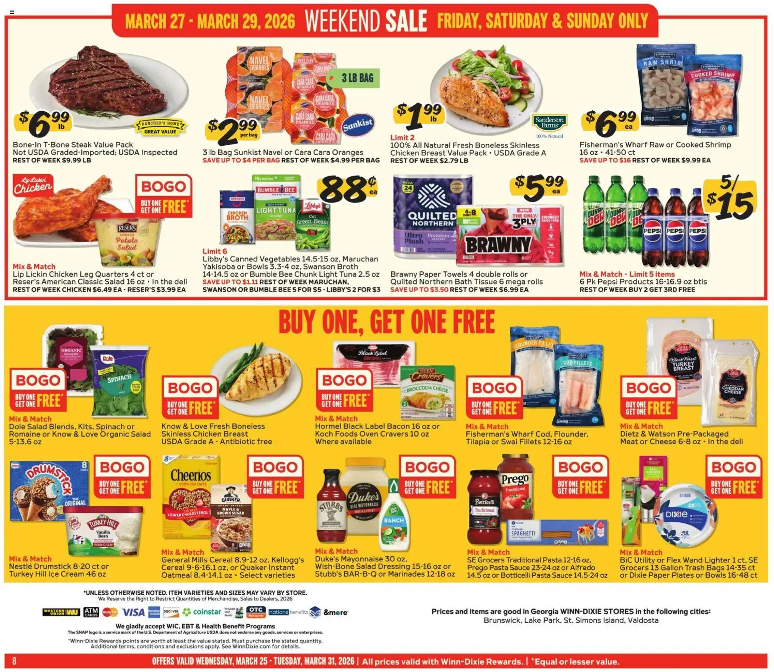 Winn Dixie Weekly Ad - valid from 25.03.2026 | Page: 8 | Products: Broccoli, Pasta, Cream, Bag
