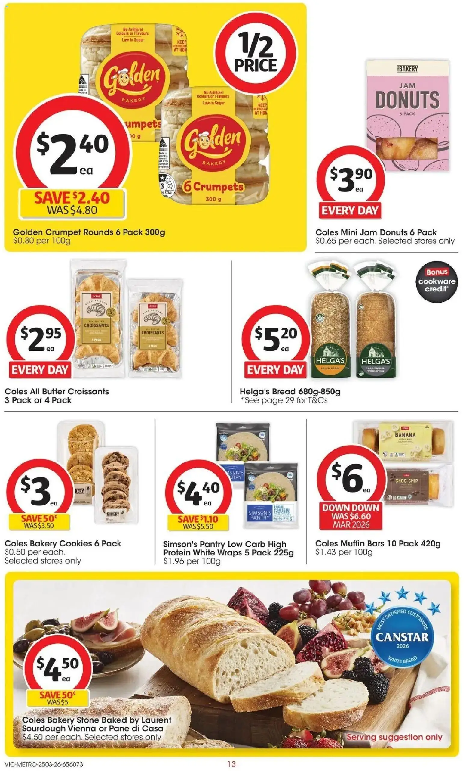 Coles catalogue - valid from 25.03.2026 | Page: 13 | Products: Butter, Donuts, Sugar, Bakery