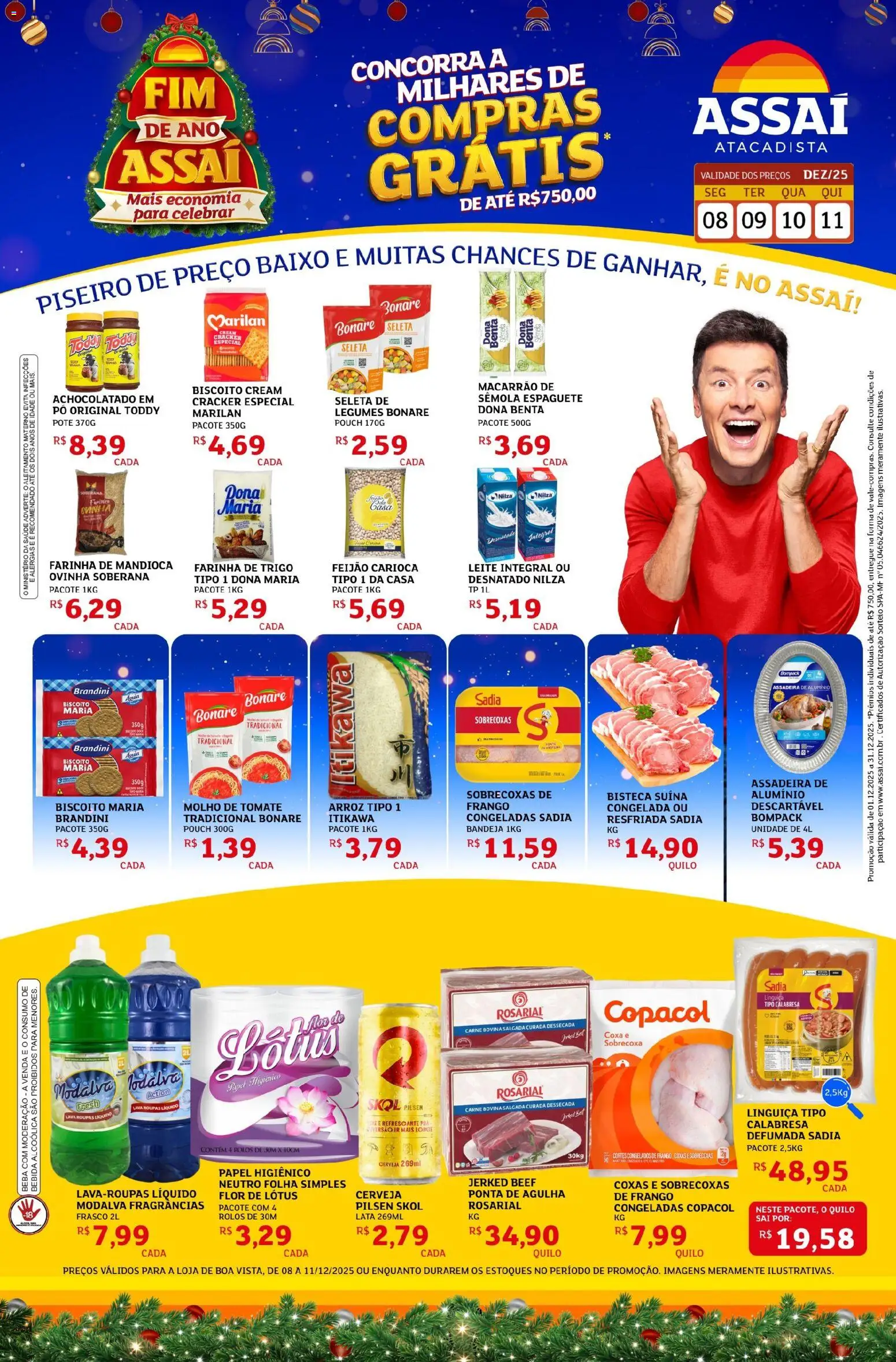 Assaí Atacadista Folheto - válido de 08.12.2025 | Página: 1 | Produtos: Espaguete, Feijão, Leite, Papel higiênico