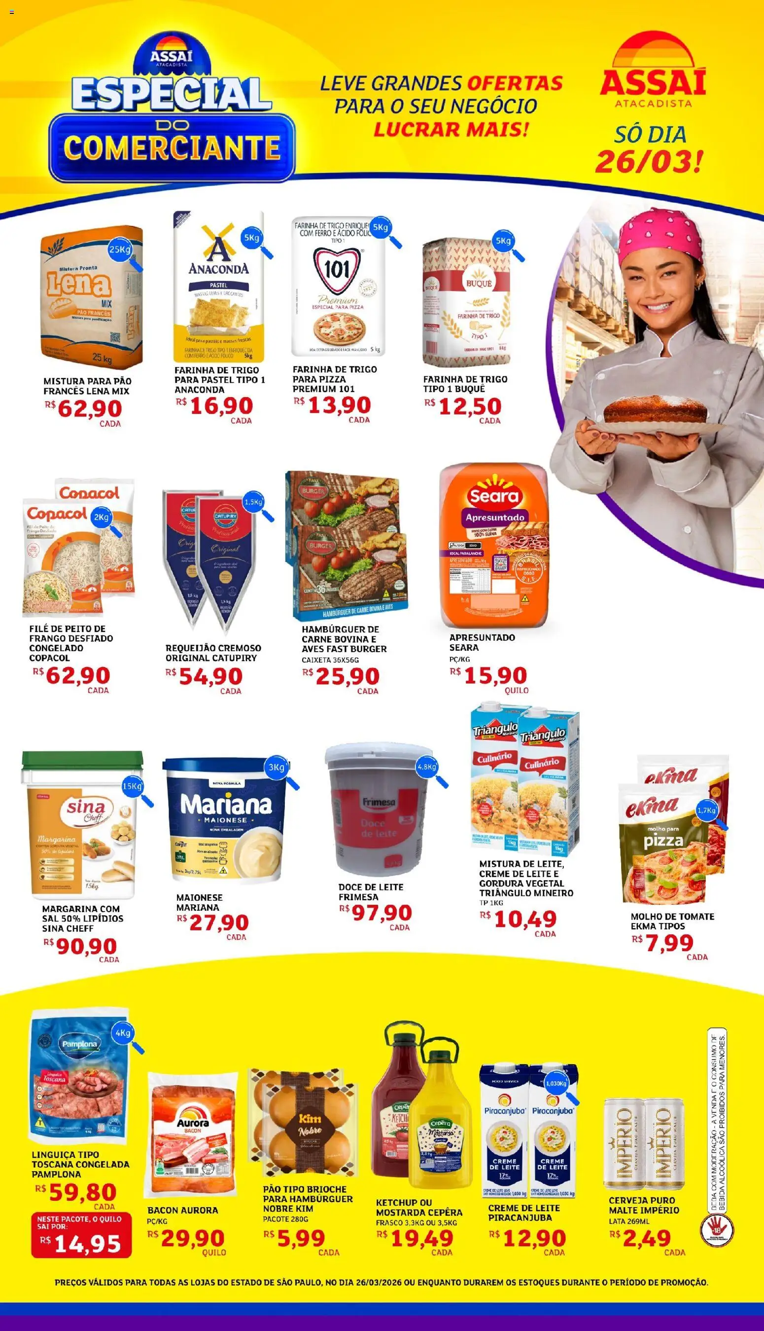 Assaí Atacadista Folheto - válido de 26.03.2026 | Página: 1 | Produtos: Farinha de trigo, Linguiça, Maionese, Pão francês