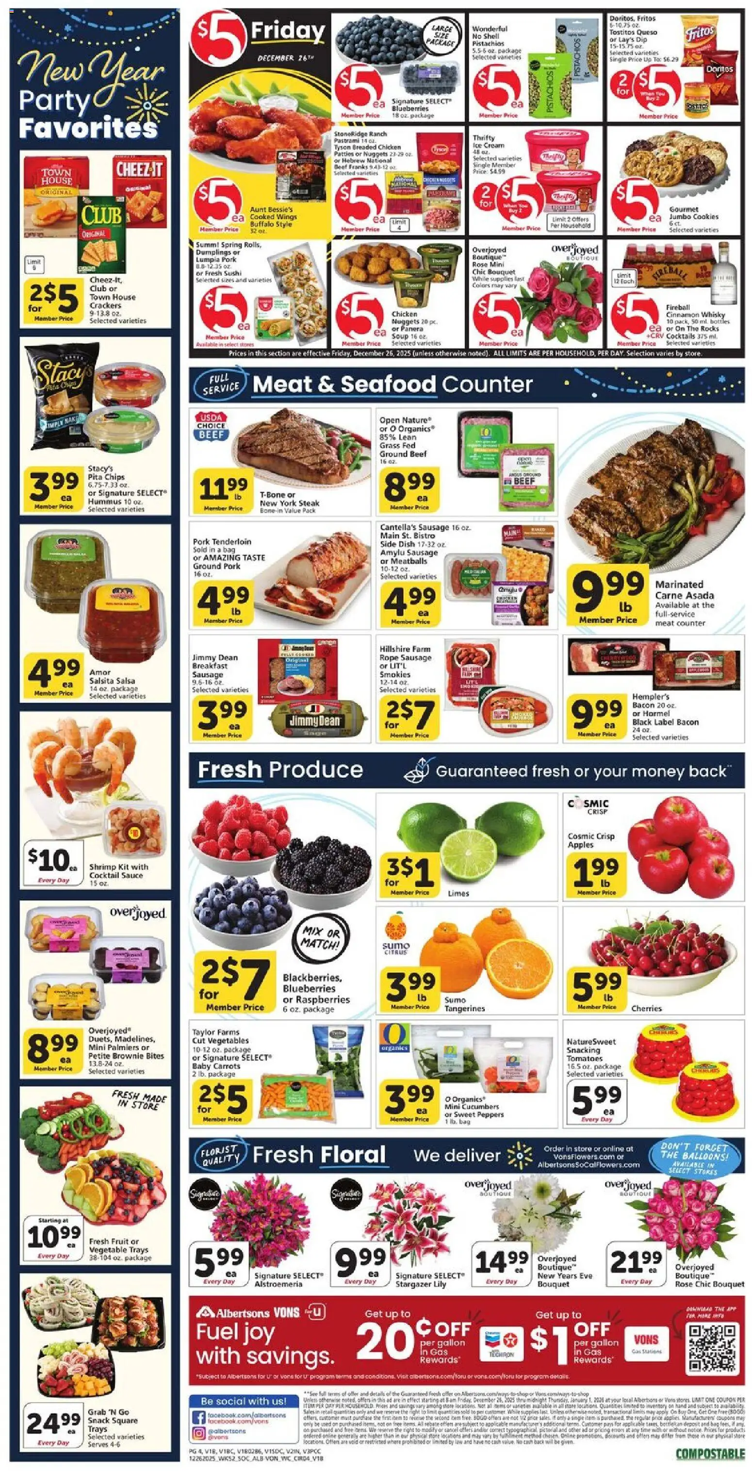 Vons Weekly Ad - valid from 26.12.2025 | Page: 4 | Products: Beef, Tangerines, Cookies, Sausage