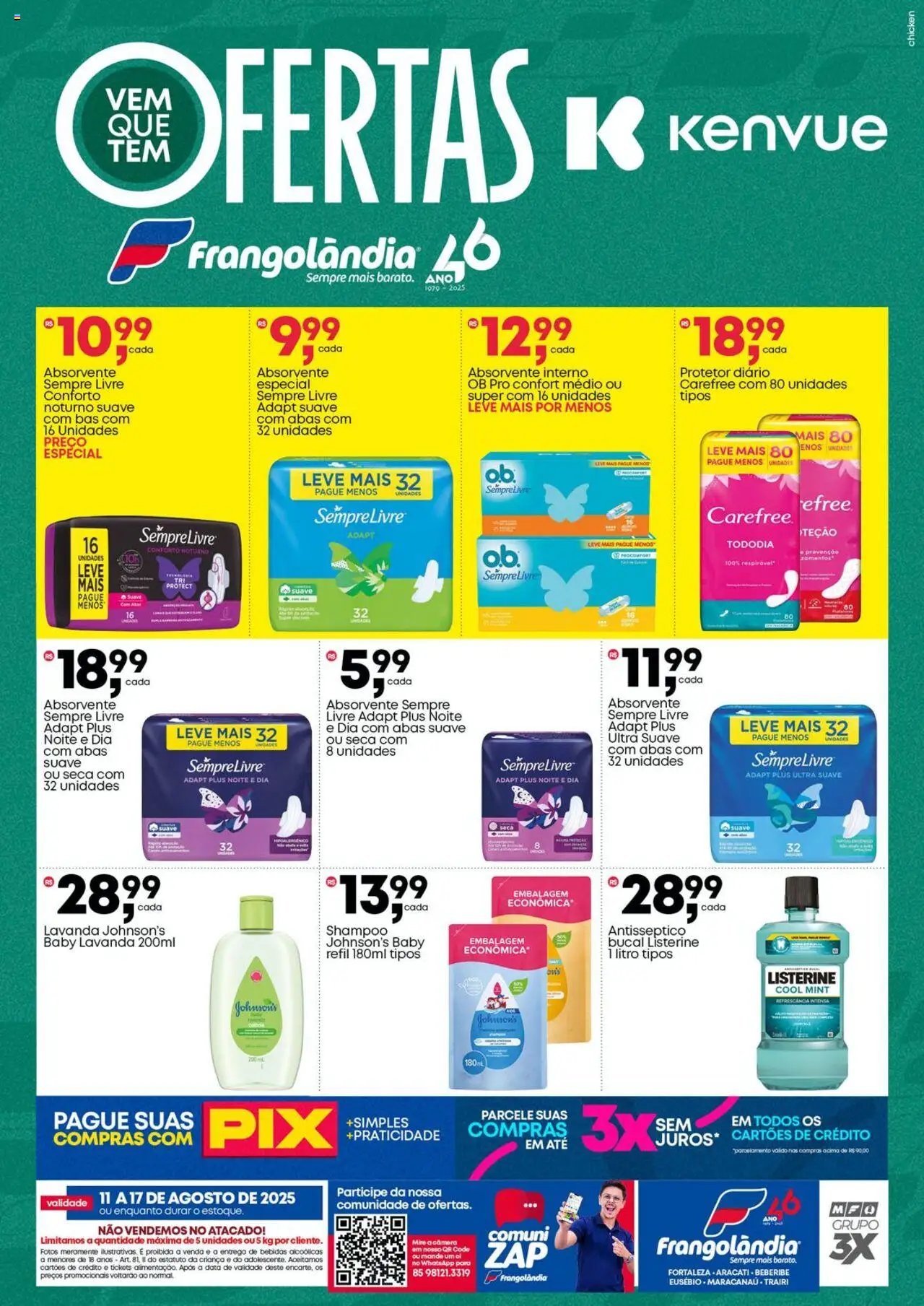 Frangolândia Folheto - válido de 11.08.2025 | Página: 3 | Produtos: Shampoo, Absorvente interno, Sempre Livre, Absorvente