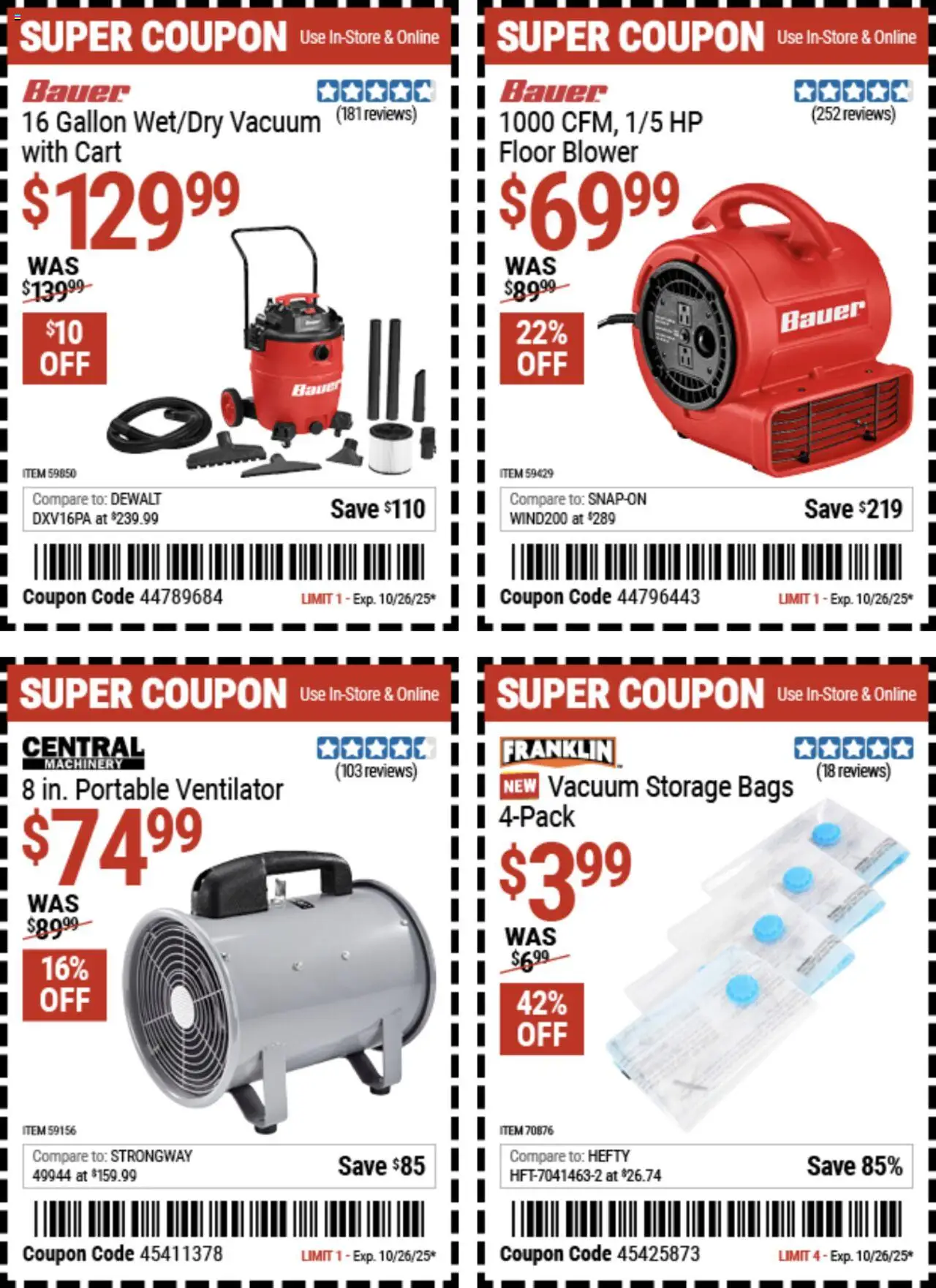 Harbor Freight Coupon Deals - valid from 13.10.2025 | Page: 17 | Products: Vacuum, Blower