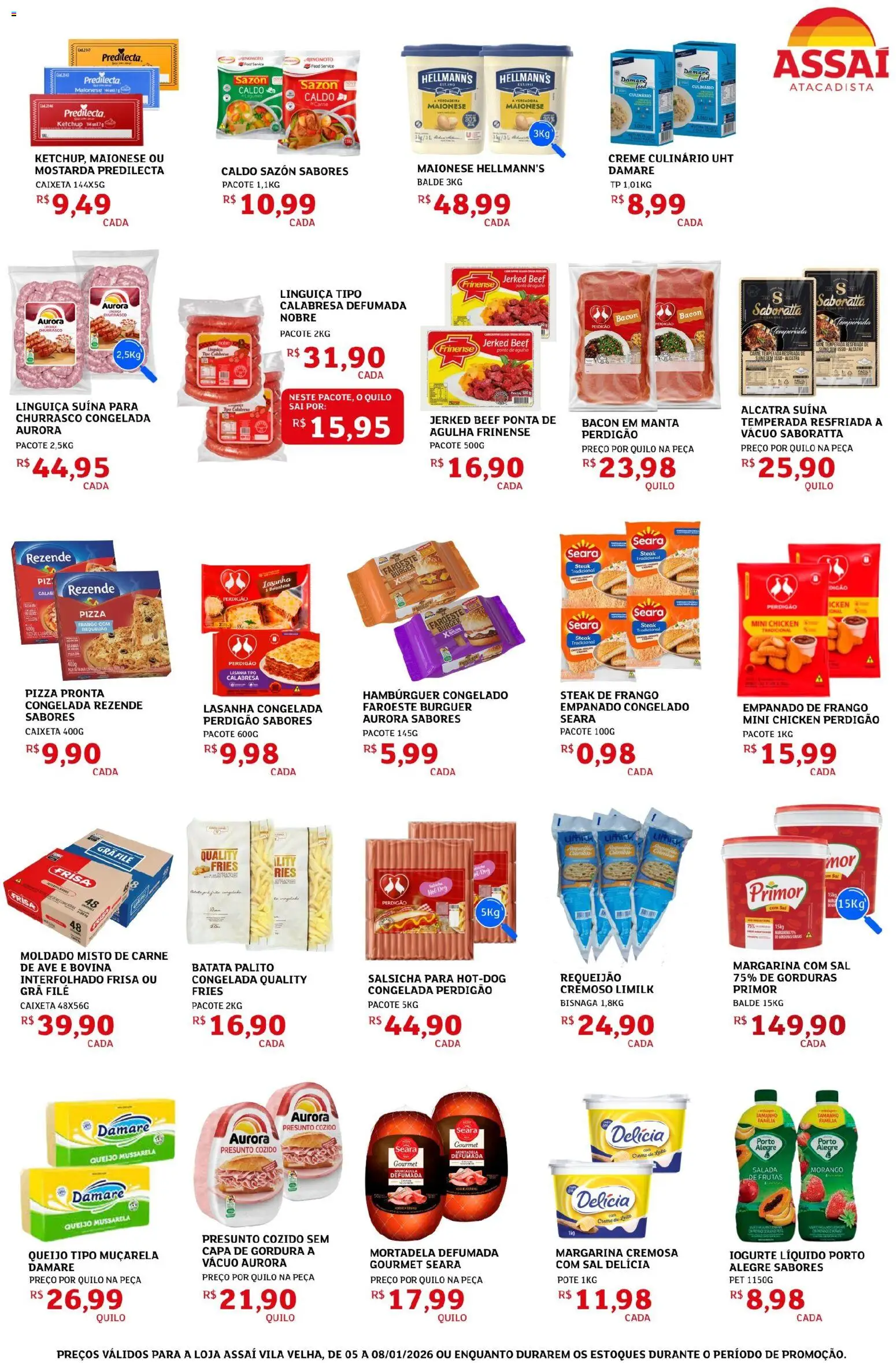 Assaí Atacadista Folheto - válido de 05.01.2026 | Página: 3 | Produtos: Salsicha, Muçarela, Maionese, Balde
