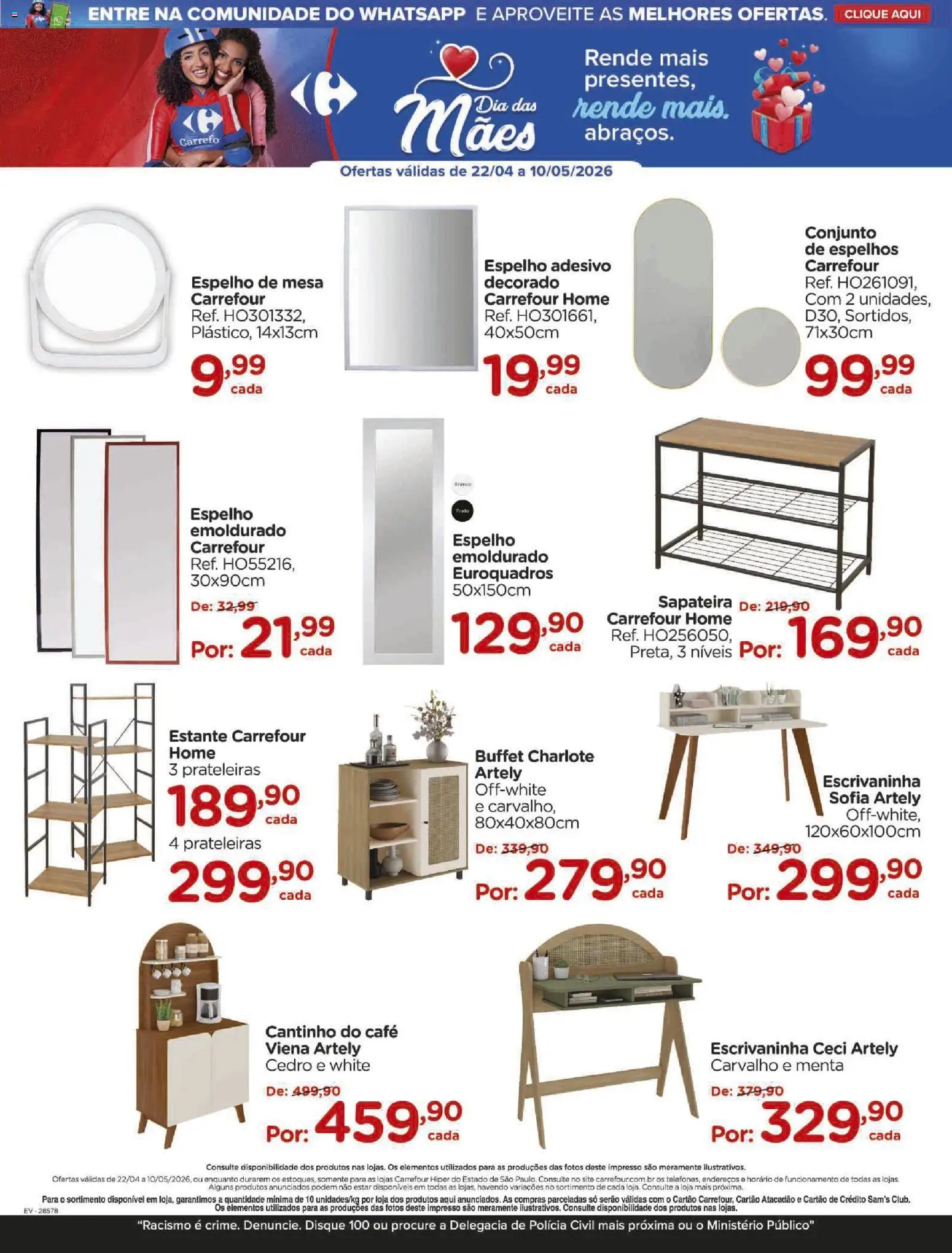Carrefour Folheto - válido de 22.04.2026 | Página: 10 | Produtos: Sapateira, Espelho, Café, Escrivaninha