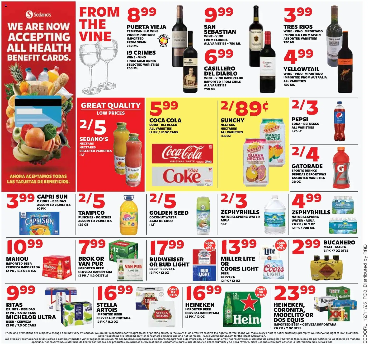 Sedano's Weekly Ad - valid from 10.12.2025 | Page: 8 | Products: Wine, Water, Mango, Lime