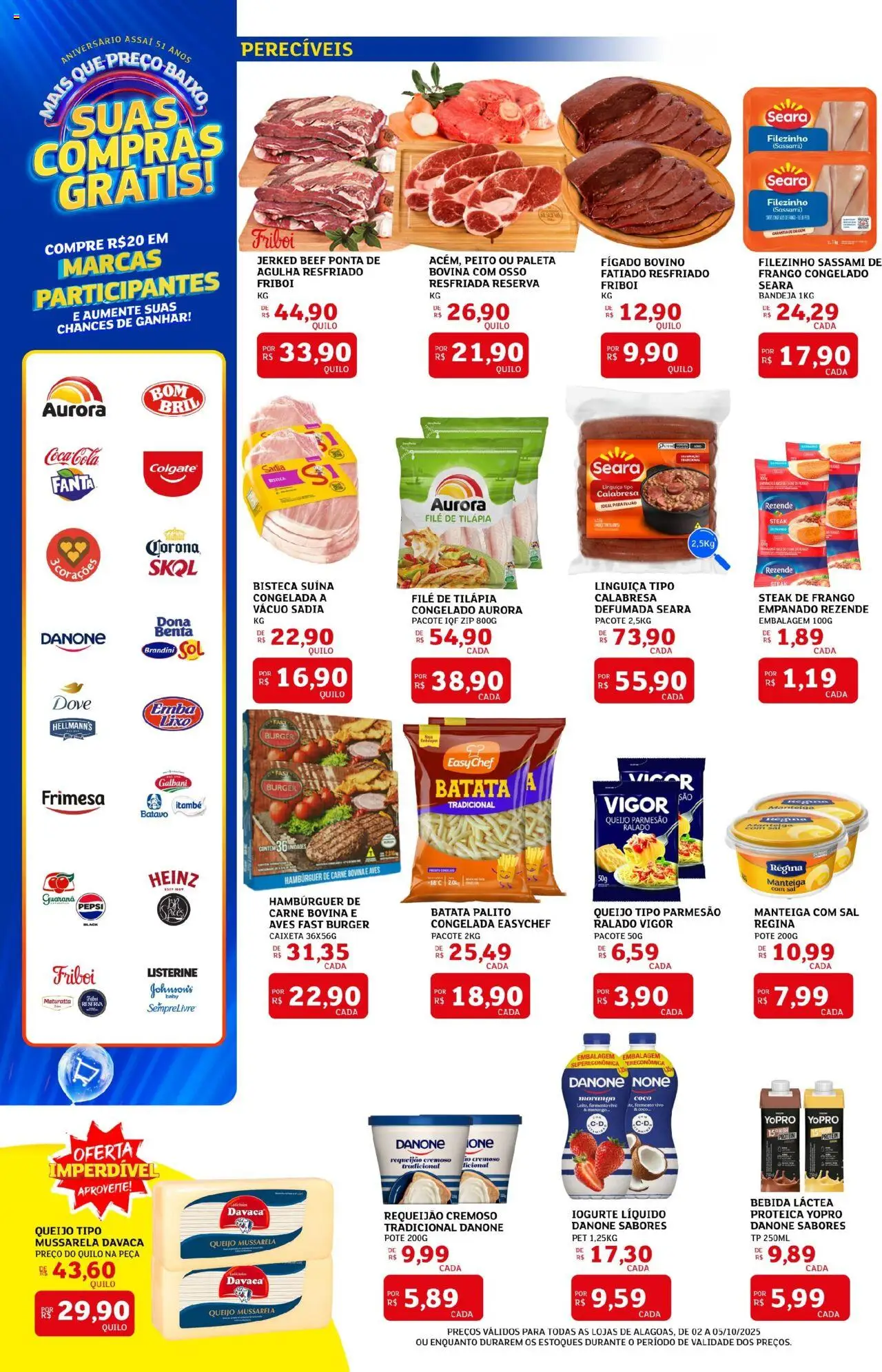 Assaí Atacadista Folheto - válido de 02.10.2025 | Página: 6 | Produtos: Queijo, Parmesão, Batata, Requeijão