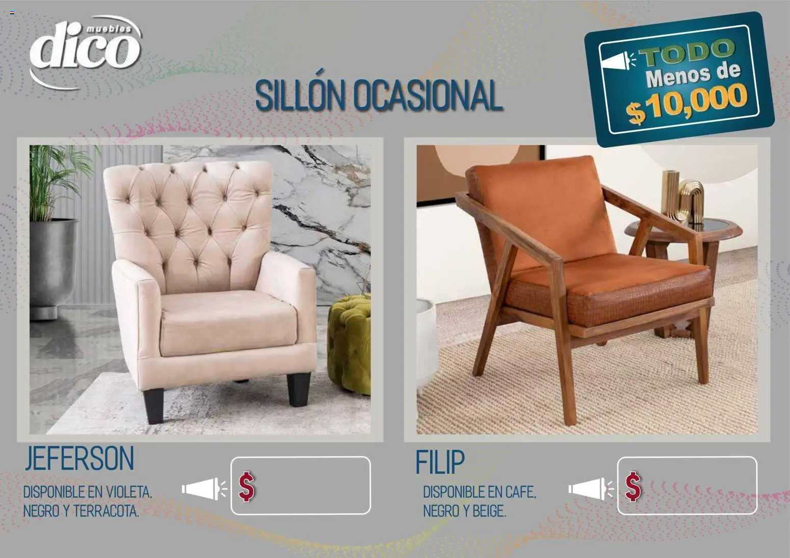 Nuevas ofertas de Muebles Dico válidas en toda la República Mexicana desde el 09.04.2026. ¡Encuentra las mejores ofertas en Muebles Dico catálogo Todo menos de 10000 Pacifico! | Página: 49 | Productos: Sillón