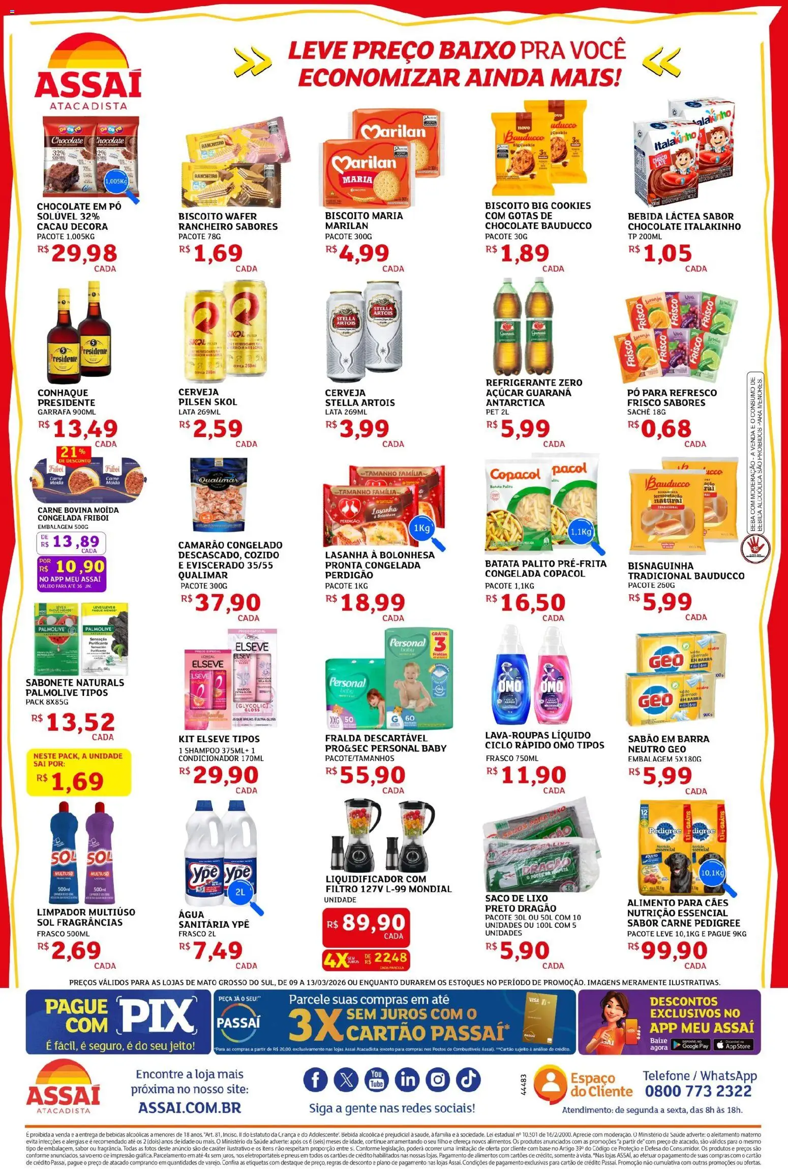 Assaí Atacadista Folheto - válido de 09.03.2026 | Página: 2 | Produtos: Sabão em barra, Limpador multiuso, Camarão, Bebida