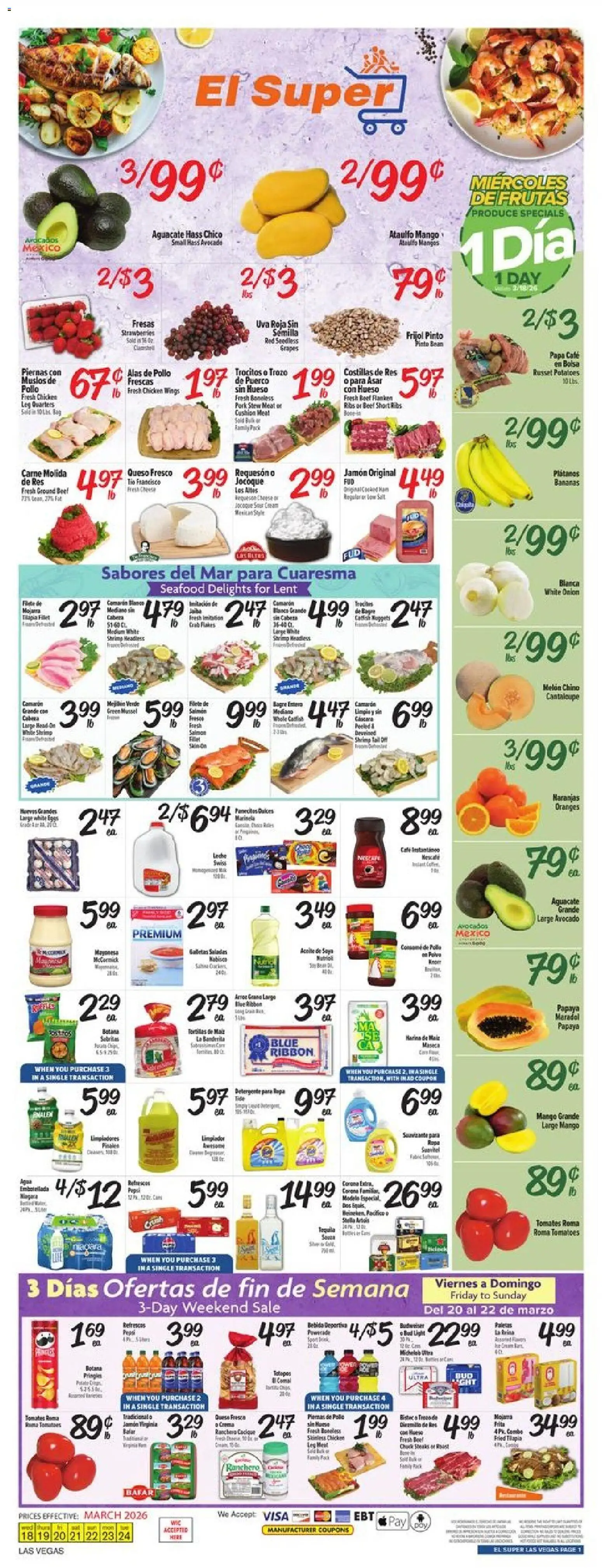 El Super Weekly Ad - NV - valid from 18.03.2026 | Page: 1 | Products: Pork, Fish, Beef, Melon