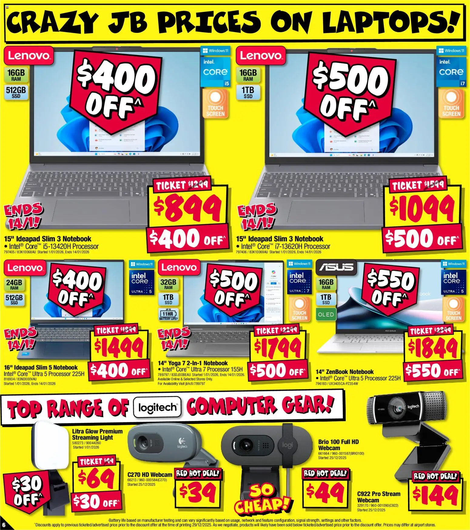 JB Hi-Fi catalogue - valid from 08.01.2026 | Page: 6 | Products: Battery, Light, Computer, Screen