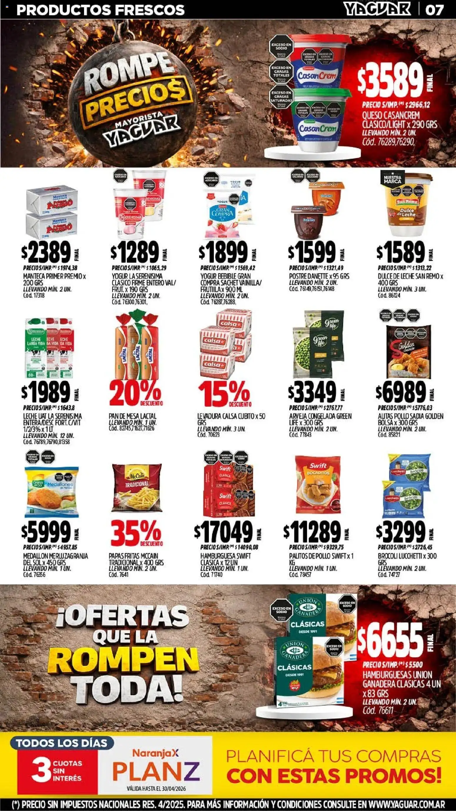 Yaguar - Oferta Semanal Misiones │ válido desde el 20.04.2026 | Página: 7 | Productos: Mesa, Leche, Yogur, Papas fritas