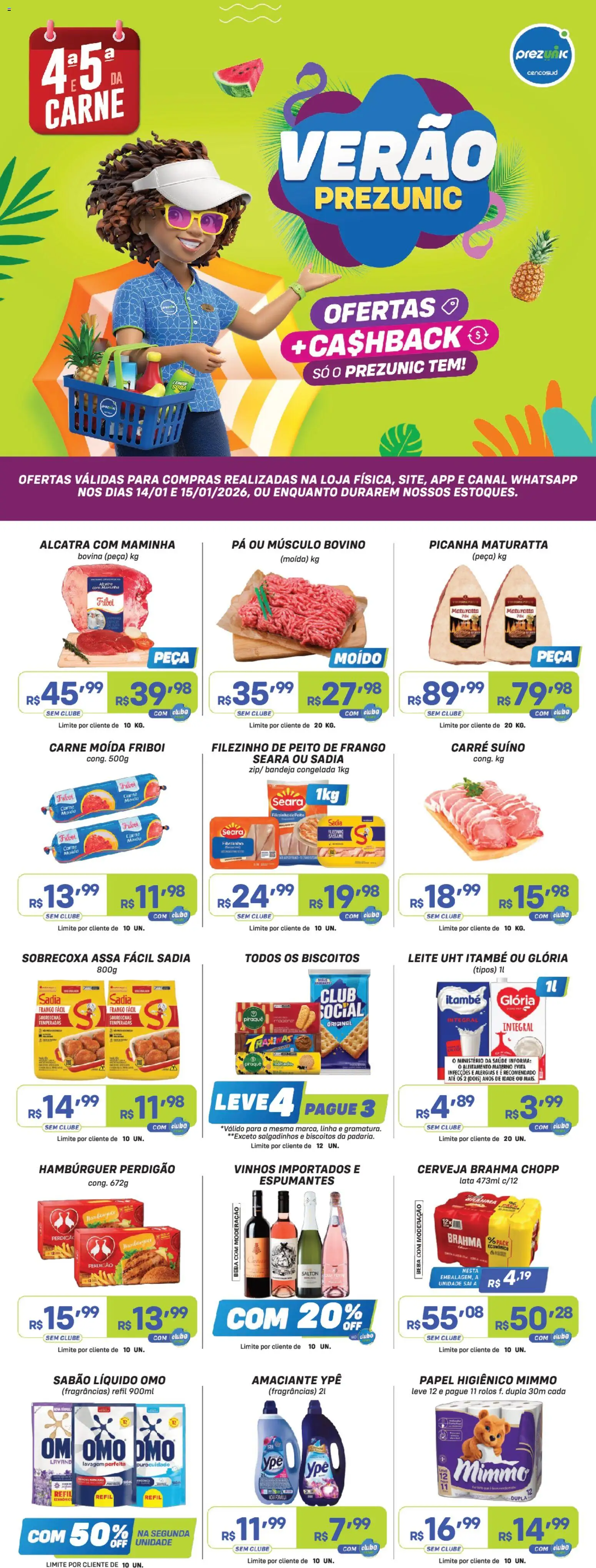 Prezunic Folheto - válido de 14.01.2026 | Página: 1 | Produtos: Alcatra, Maminha, Bandeja, Carne moída