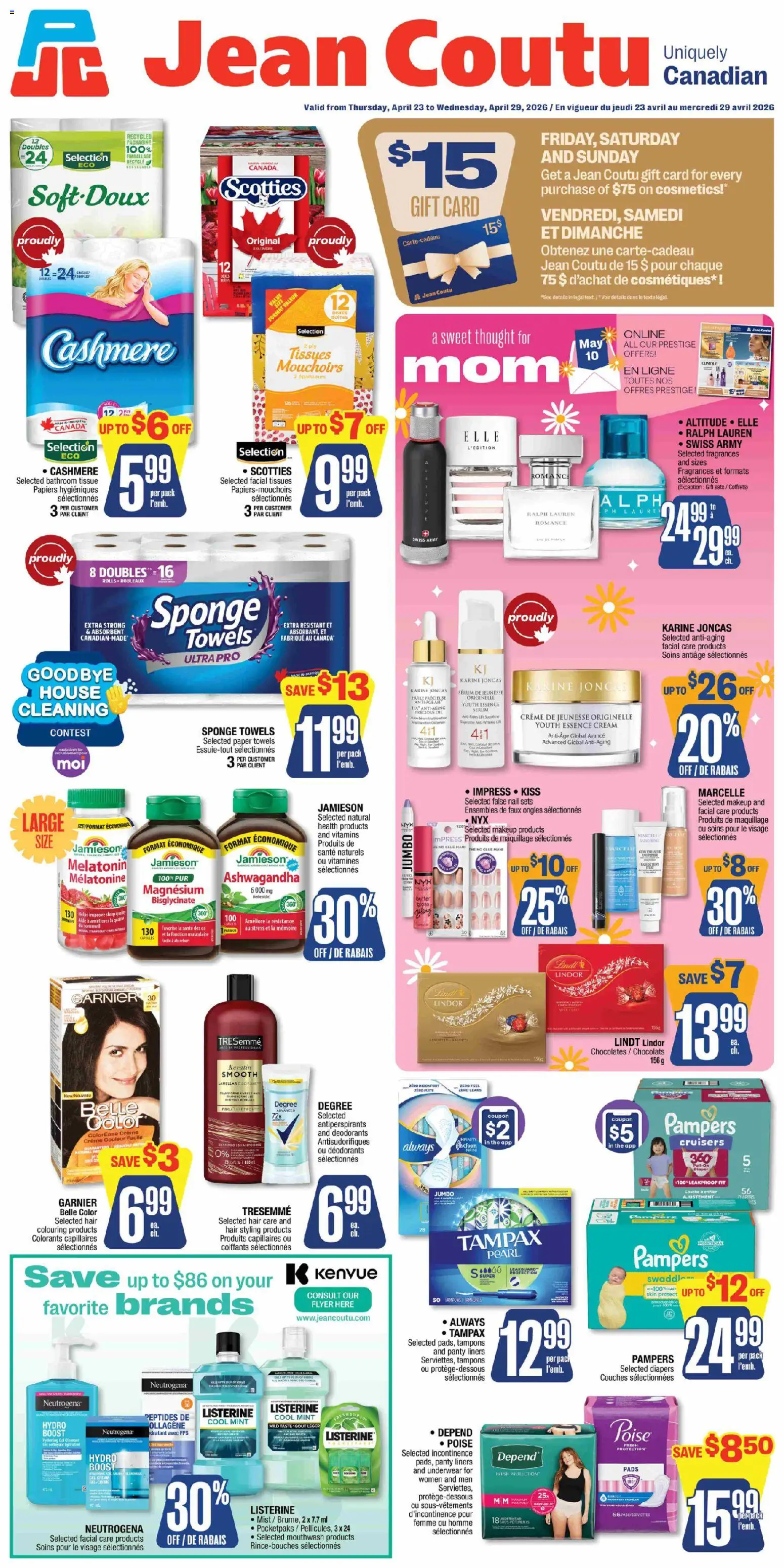 Jean Coutu flyer valid from 23.04.2026 | Page: 1 | Products: Cream, Sponge, Mouthwash, Butter