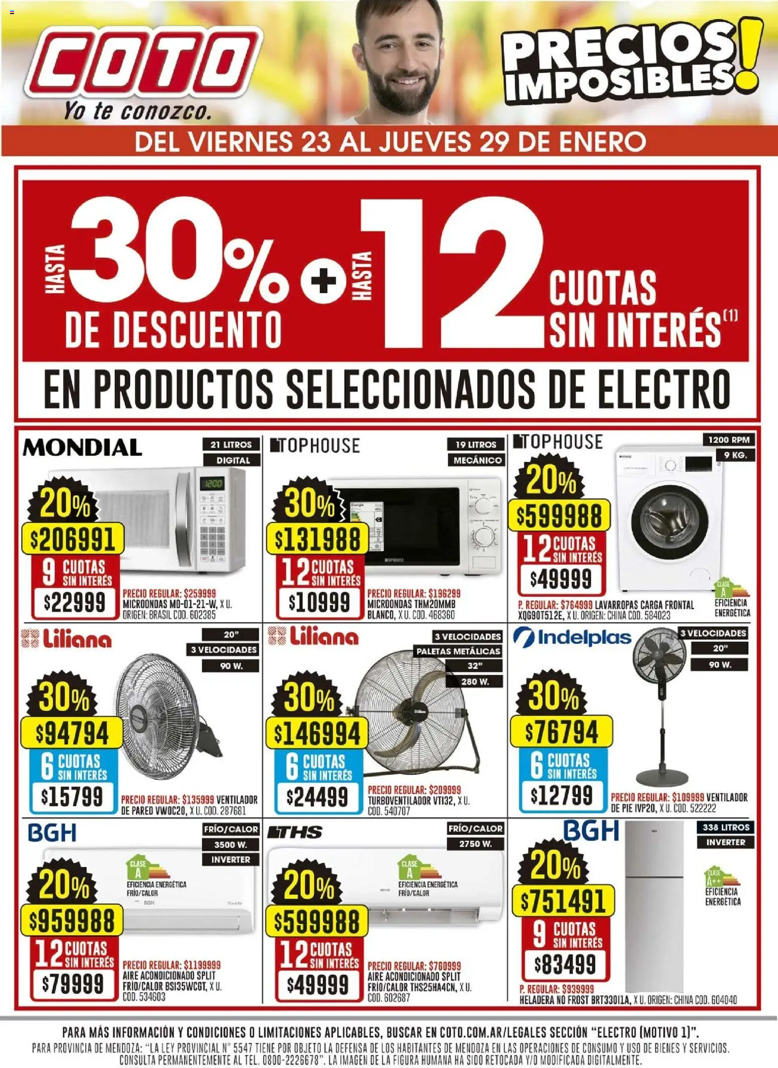 Coto - Electro Motivo ofertas │ válido desde el 23.01.2026 | Página: 1 | Productos: Ventilador, Heladera, Microondas, Té